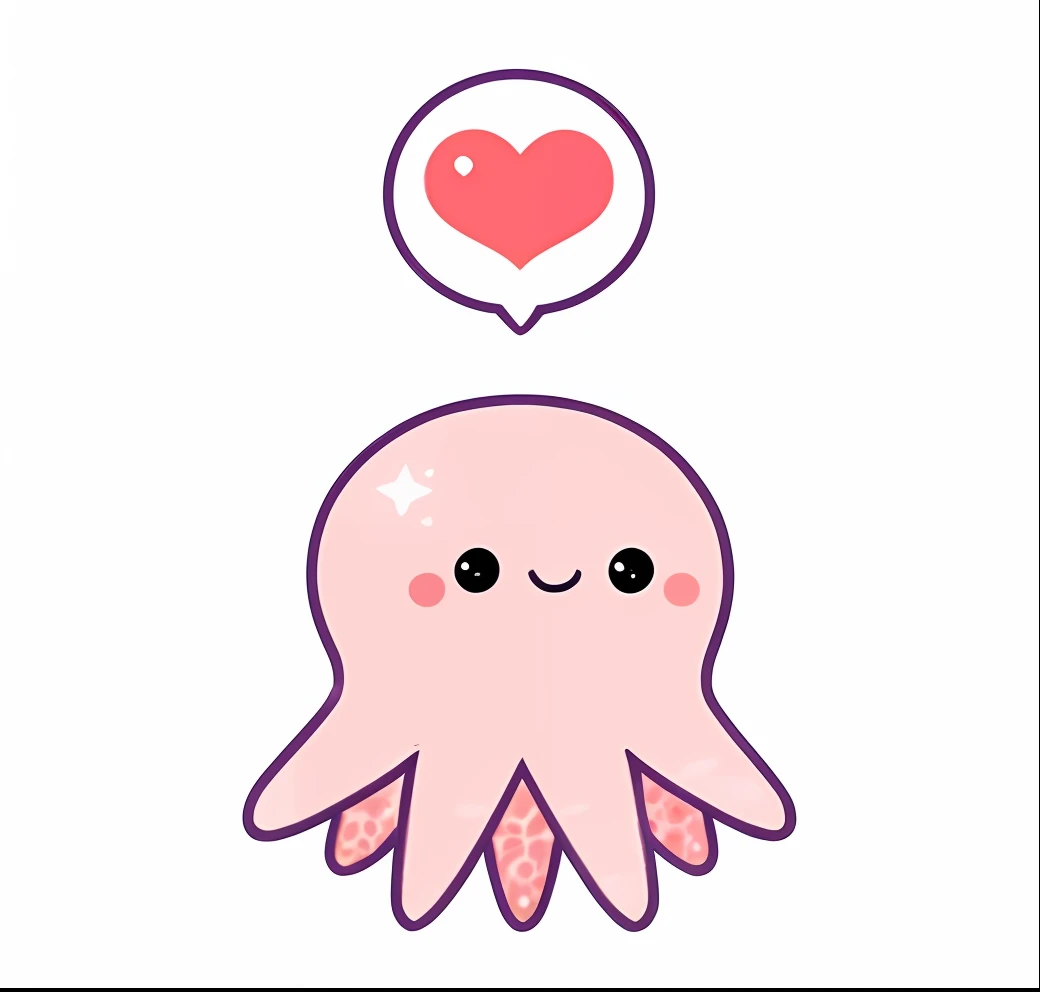 a pink octopus with a heart in its mouth and a speech bubble above it, cute cthulhu, super nova octopus, anthropomorphic octopus, squid, cutie, single tentacle, tentacles around, octopus, cute creature, so cute, cute pictoplasma, cephalopod, creepy kawaii, cute adorable, some tentacles are touching her, awwwww