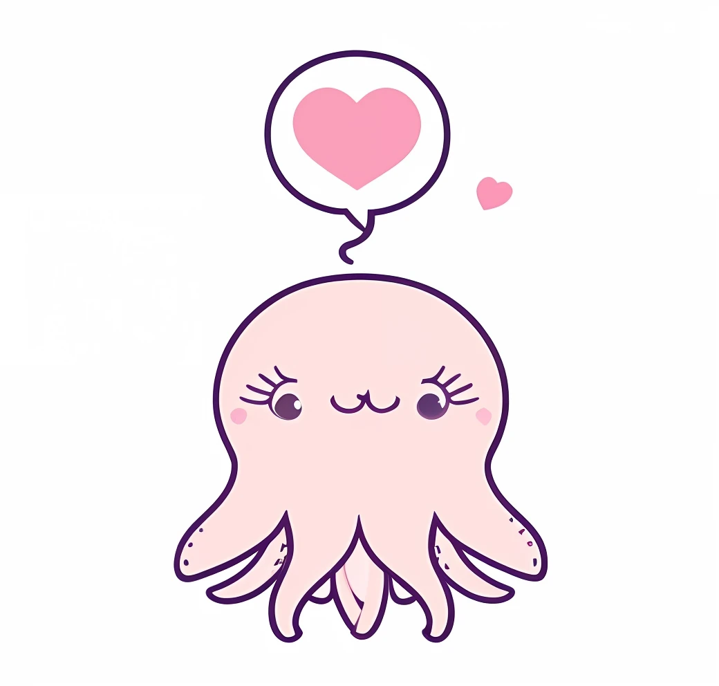 a pink octopus with a heart in its mouth and a speech bubble above it, cute cthulhu, super nova octopus, anthropomorphic octopus, squid, cutie, single tentacle, tentacles around, octopus, cute creature, so cute, cute pictoplasma, cephalopod, creepy kawaii, cute adorable, some tentacles are touching her, awwwww