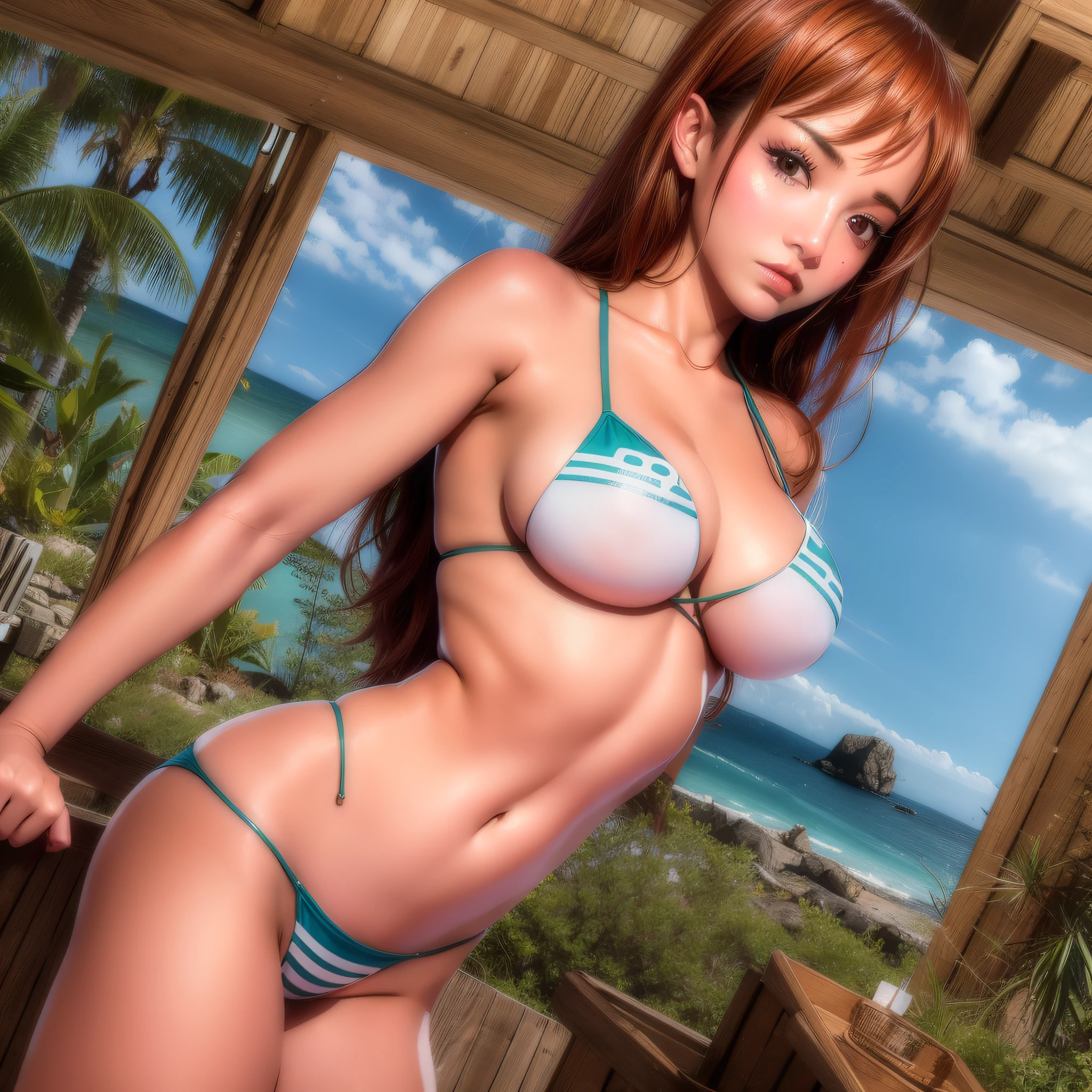 girl in a bikini. big tits. Slim waist.