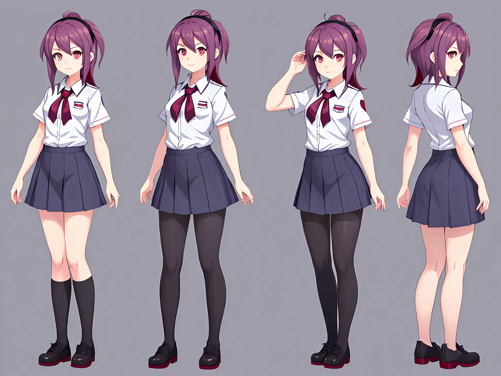 arafed image of a woman in a school uniform with different poses, cartoon artstyle, anime girl wearing a school uniform, cartoon styled, cartoon girl, anime full body illustration, cartoon vtuber full body model, cartoon character reference sheet, cartoon style character, cartoon character design, female cartoon character, cartoonconcept art, 2d cartoon style