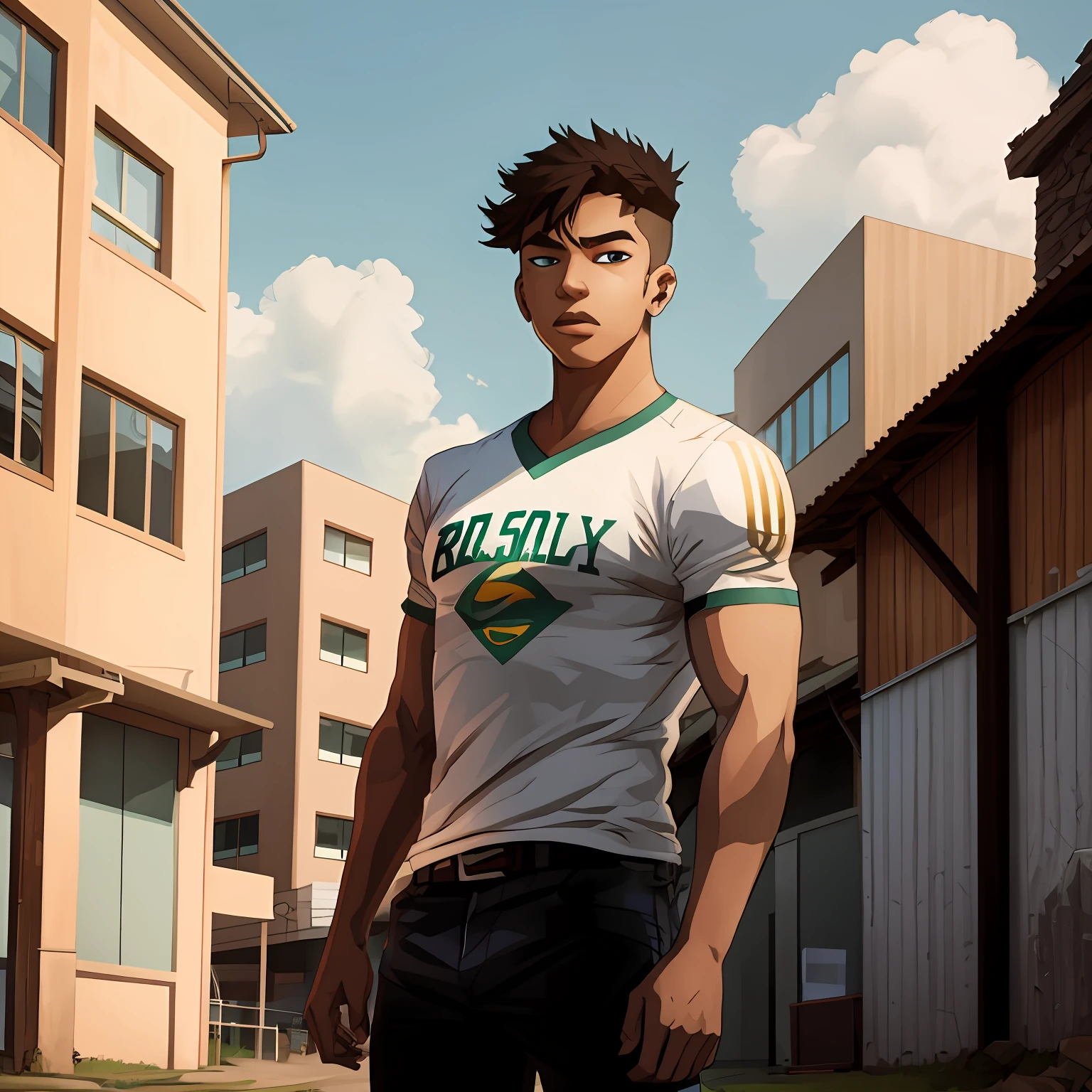 young skinny high school boy, country boy, brazilian, 2d character, comics style