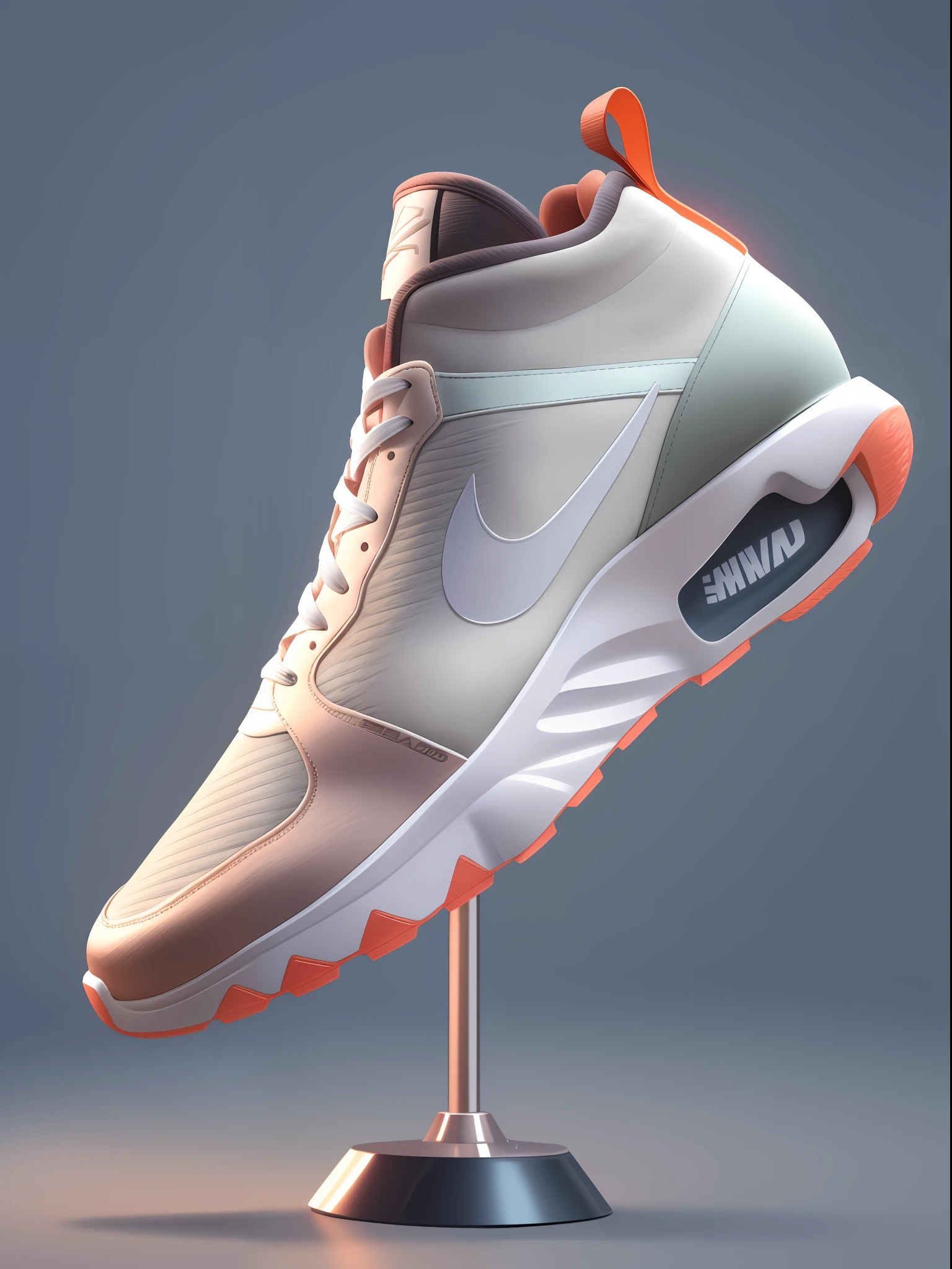 A trendy sports shoe, Revolutionizing athletic footwear, a cutting-edge sports shoe takes center stage. The shoe boasts a sleek and aerodynamic design, with a seamless mesh upper and vibrant color accents. Its sole is equipped with advanced cushioning and traction technology for maximum performance. The scene is set in a modern gymnasium, with sleek lines and high-tech equipment. The atmosphere is buzzing with energy and determination. The lighting is bright and crisp, illuminating the shoe's details with clarity. Shadows cast by the shoe create a sense of depth and dimension, adding a touch of drama to the overall image. The lighting highlights the shoe's innovative features, making it an irresistible choice for athletes and sports enthusiasts.