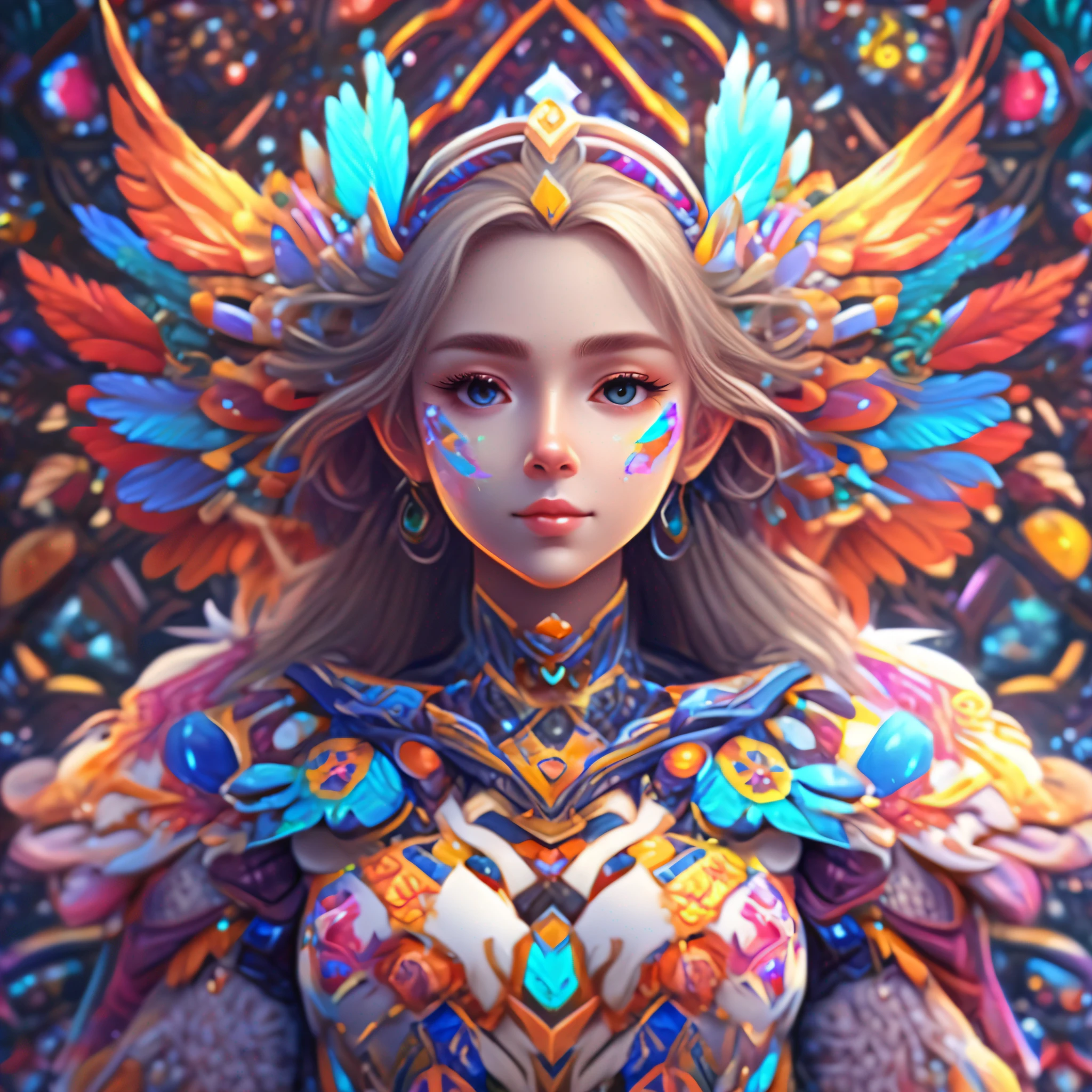 ((best quality)), ((masterpiece)), (detailed),1girl,solo,angel, quan,full body,colorful, extremely detailed CG unity 8k wallpaper, intricate details, kaleidoscopic imagery, symmetrical patterns, vibrant colors, geometric shapes, mesmerizing designs, optical illusions, dynamic composition, pantomime art,  crystallineAI