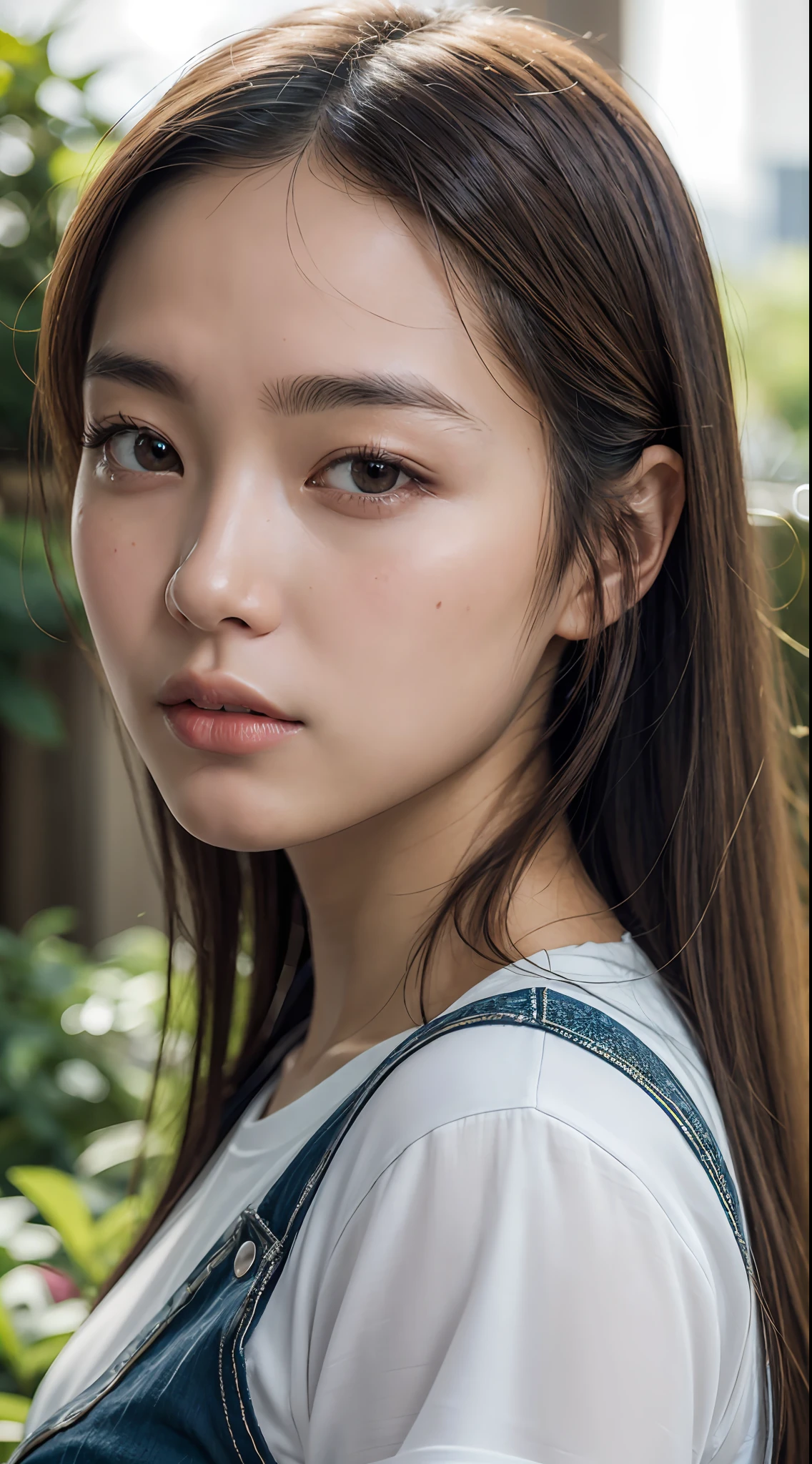 8k, best quality, masterpiece, realistic, ultra detail, photography, HDR, ROW photo, highres, absurdres, smoother light, official art, depth of field, (brightening light:1.1),
face close-up, slender, finely detailed face, shy, beautiful details eyes, 19years old korean, pretty, (best quality real texture skin:1.4),
t-shirts, wind,