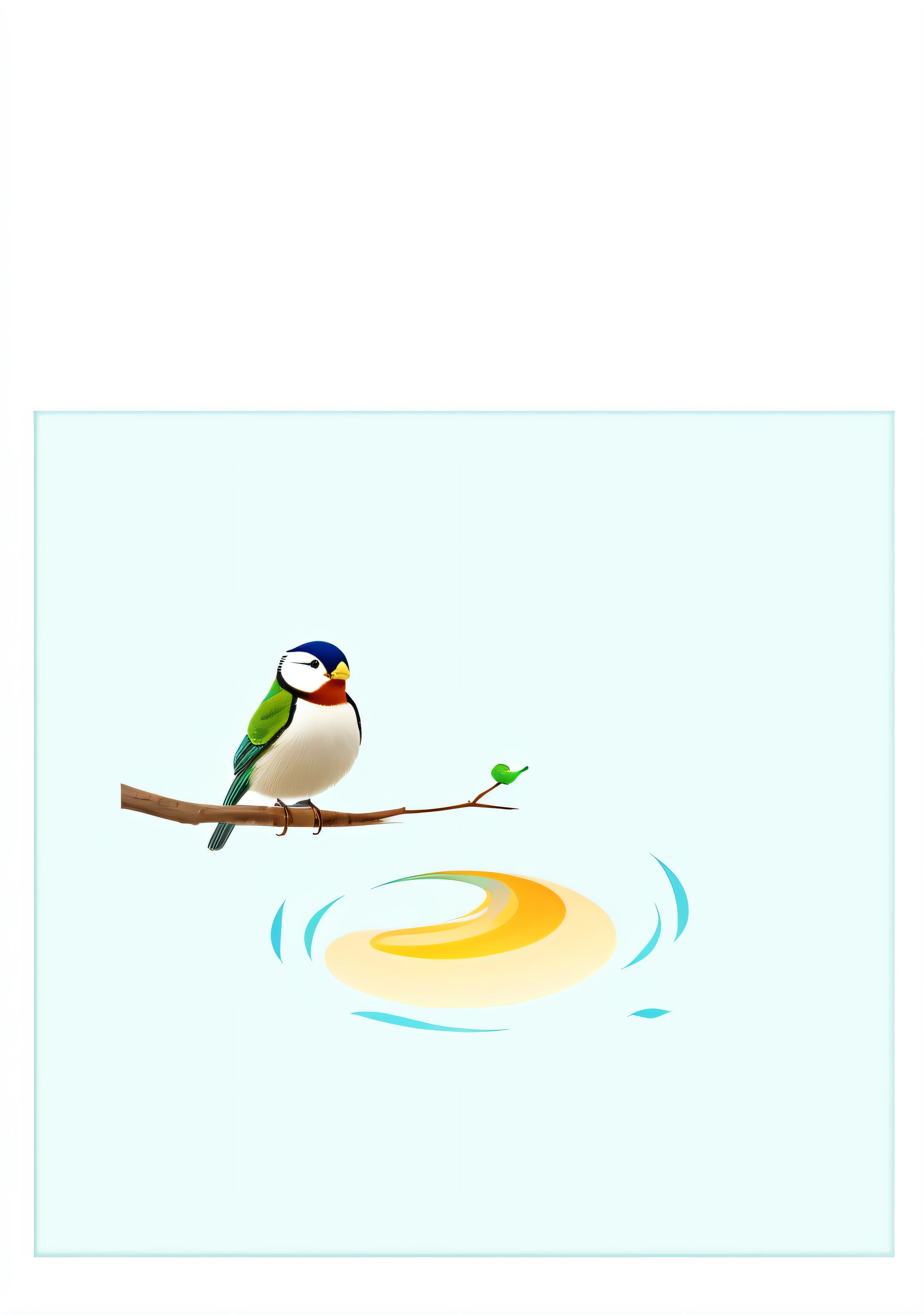 There is a bird sitting on a branch, beak, animation style, a surrealist bird, surrealist bird, inspired by Kosen Ohara, looking at a bird, birb, inspired by Paul Bird, inspired by Ma Yuan, bird's eye view, stylized painting, pet bird, inspired by Song Maojin