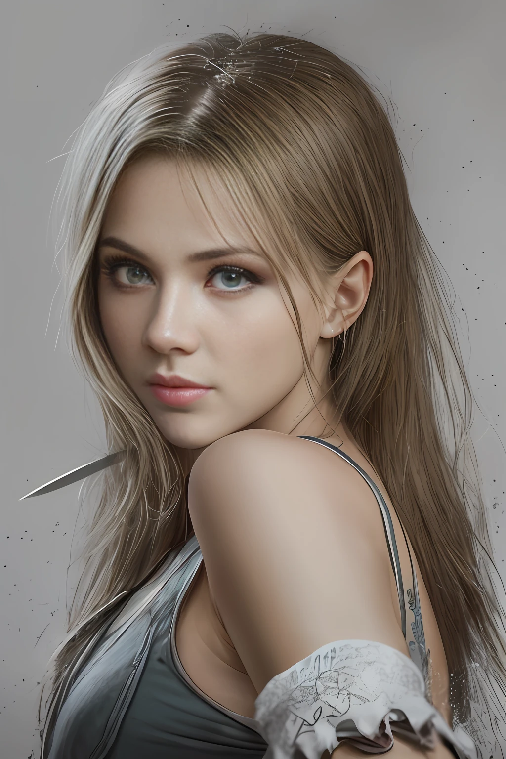 A picture of a very beautiful young woman wielding a knife with brutal malice and pretending to kill. Realistic detailed face, detailed body, very detailed work, CGI 8k resolution. --auto --s2