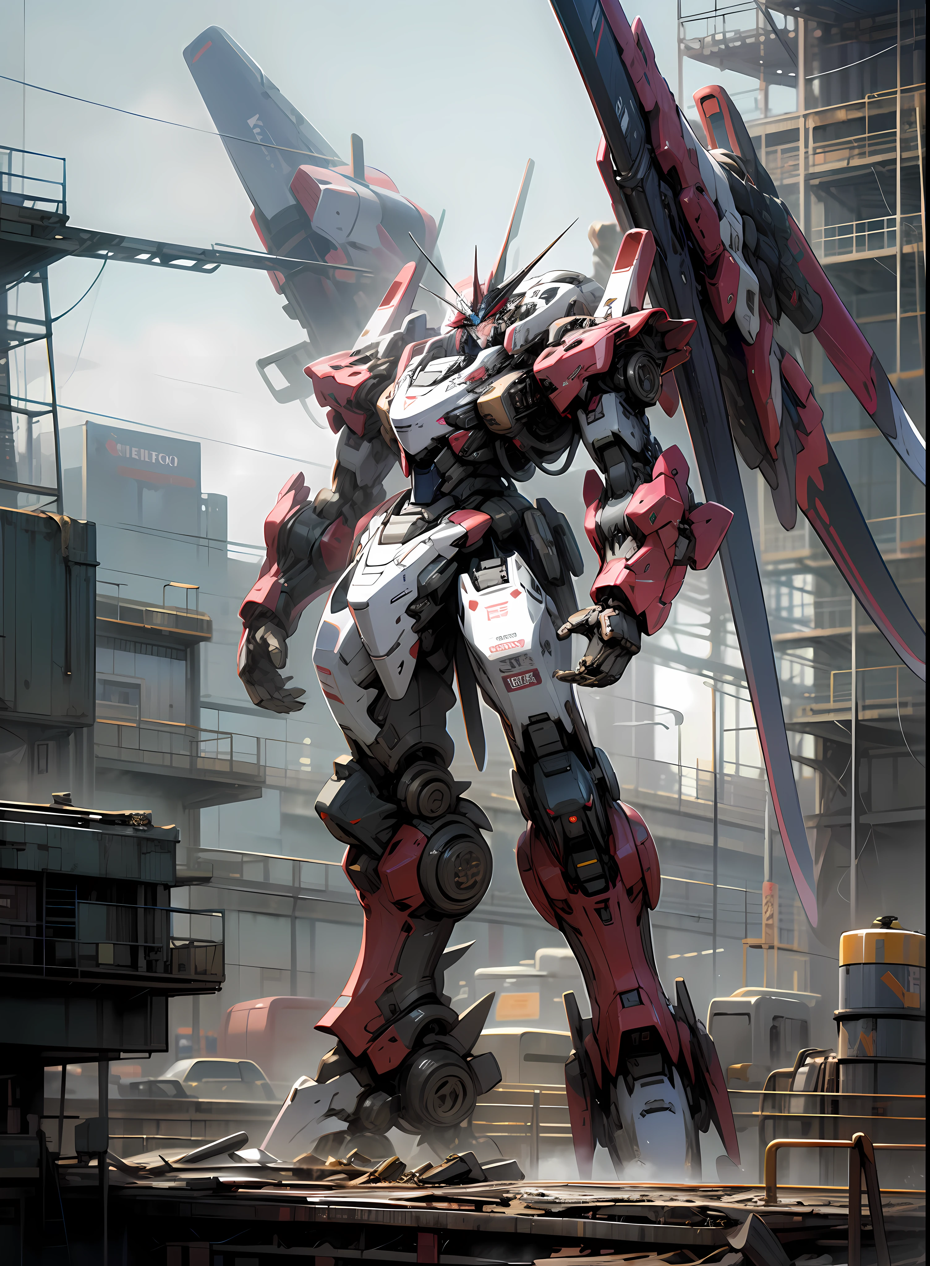 there is a robot standing in a city with a sword, cool mecha style, modern mecha anime, mecha art, an anime large mecha robot, anime mecha aesthetic, mecha anime, mecha inspired, mecha asthetic, alexandre ferra mecha, digital cyberpunk anime art, anime concept hdr anime macmanus, high quality digital concept art --auto