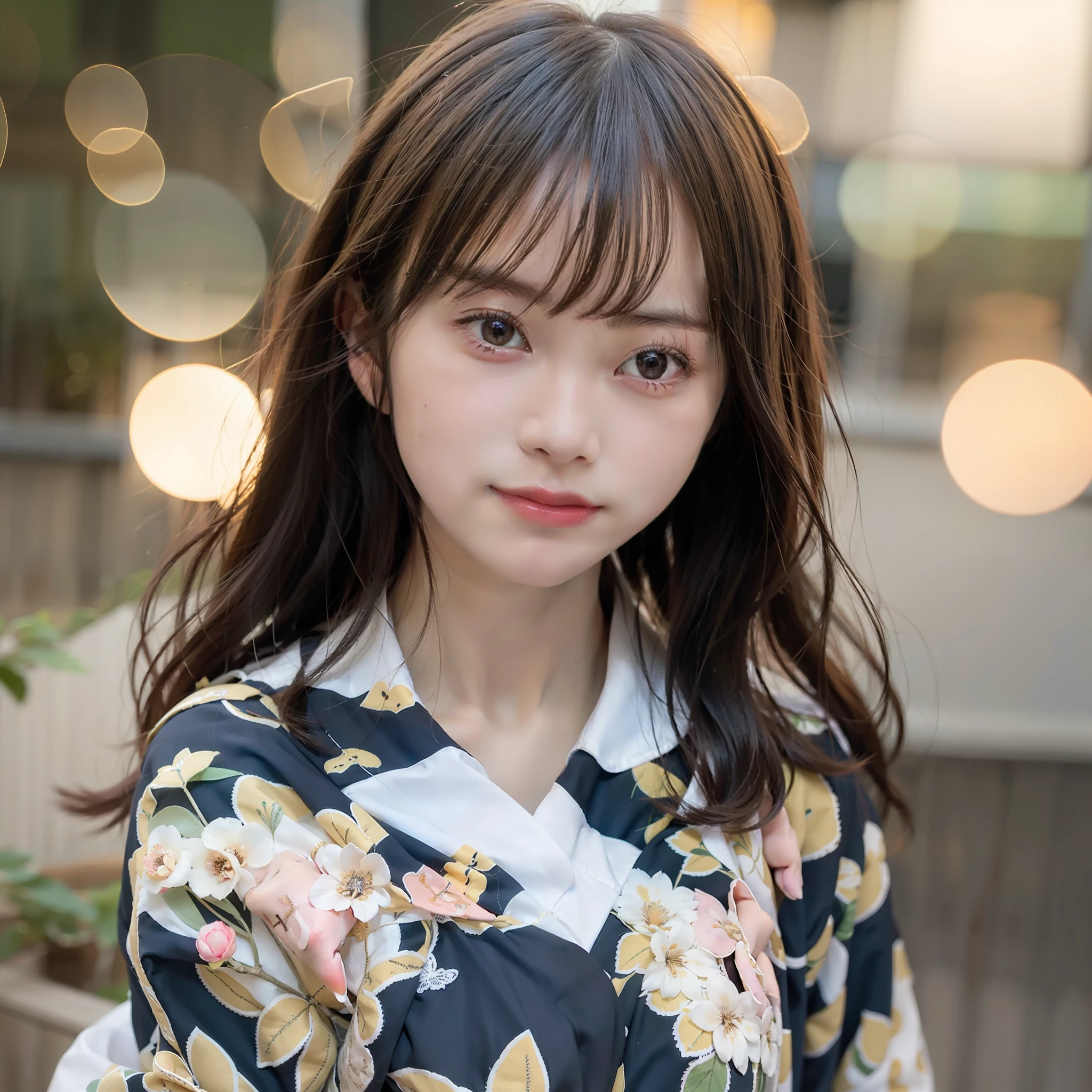 girl 1 person, cute, 16 years old, smiling, looking viewer, sailor suit, yukata, small breasts, photo, realistic, best quality, adopted, detailed face, classroom, detailed background, diffuse lighting, depth of field, bokeh