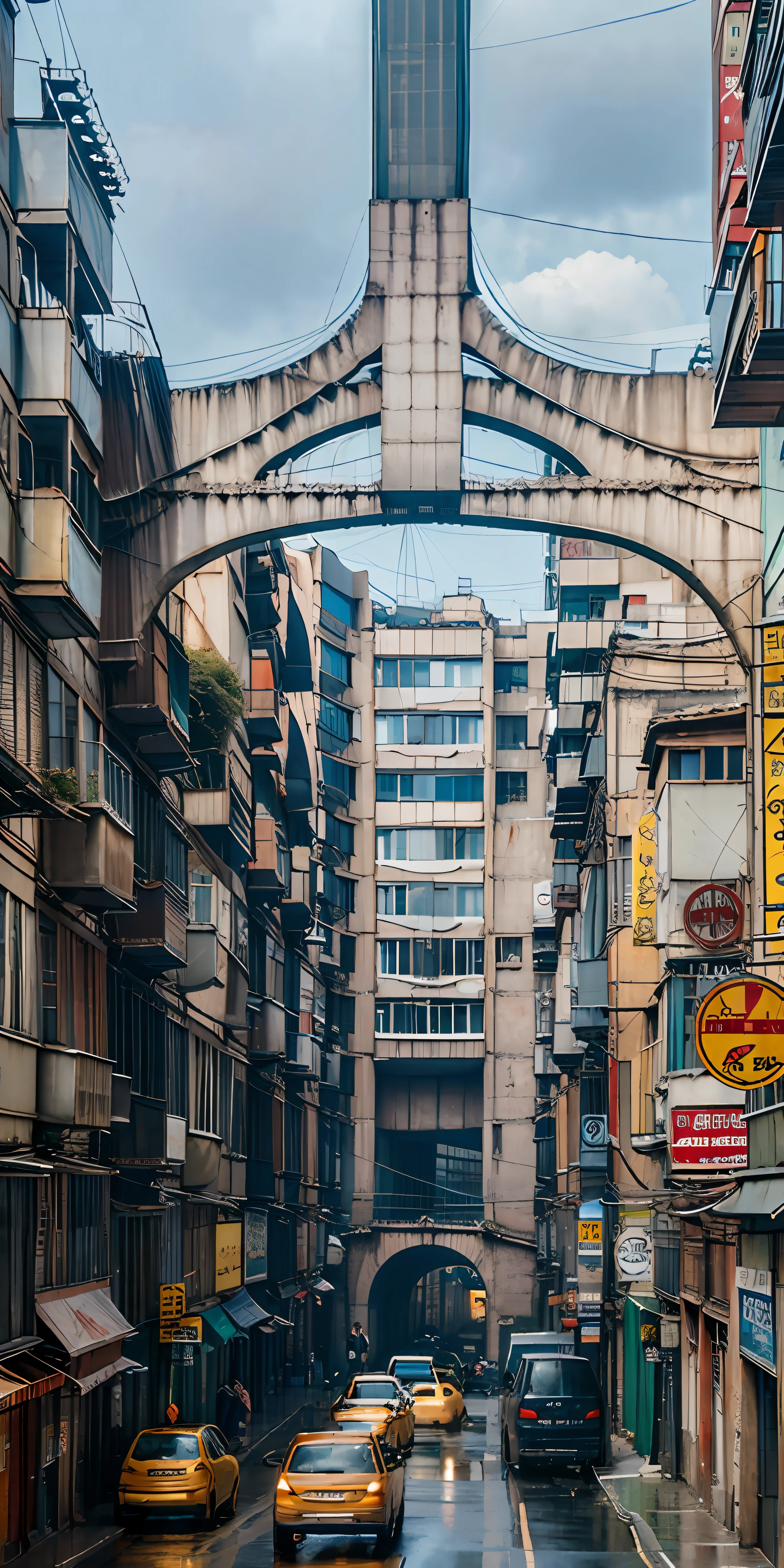 ((masterpiece)),((best quality)),((high detial)),((realistic,))
Industrial age city, deep canyons in the middle, architectural streets, bazaars, Bridges, rainy days, steampunk, European architecture