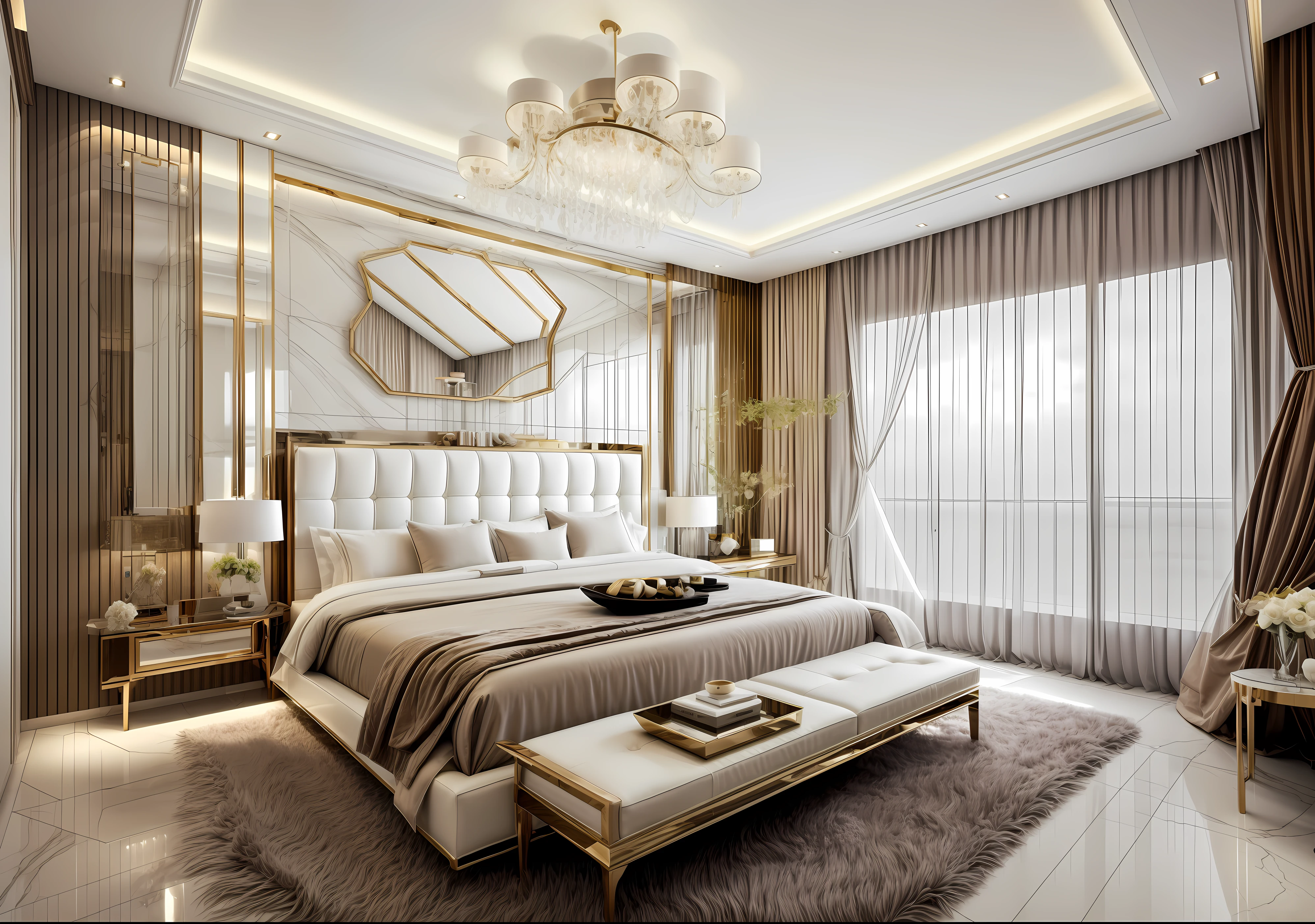 modern  luxury interior design bedroom, supper detail, white bed