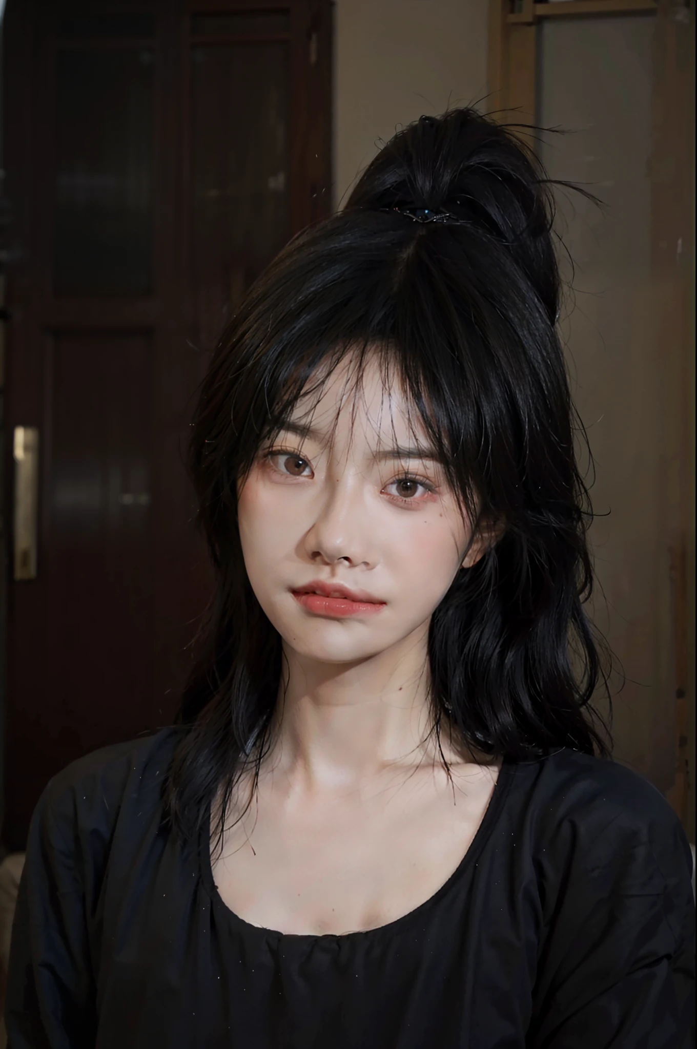 Best Quality, Masterpiece, Ultra High Resolution, (Realistic: 1.4), Best Quality, Masterpiece, Ultra High Resolution, Perfect Body Beauty: 1.4, (Black Zhongshan Suit), Super Fine Face, Fine Eyes, Double Eyelids, Black Silk, Original Photo