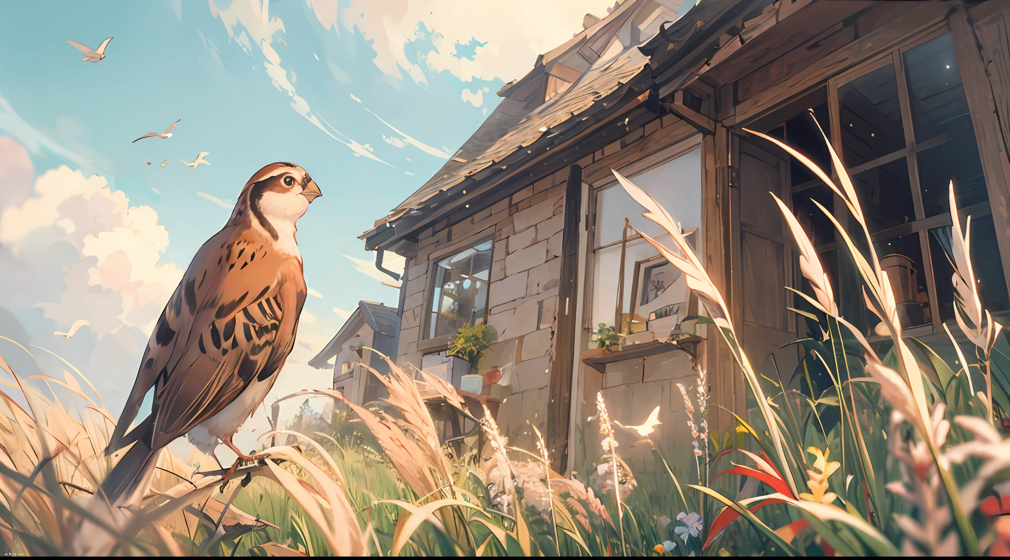 A few sparrows, some miscanthus
