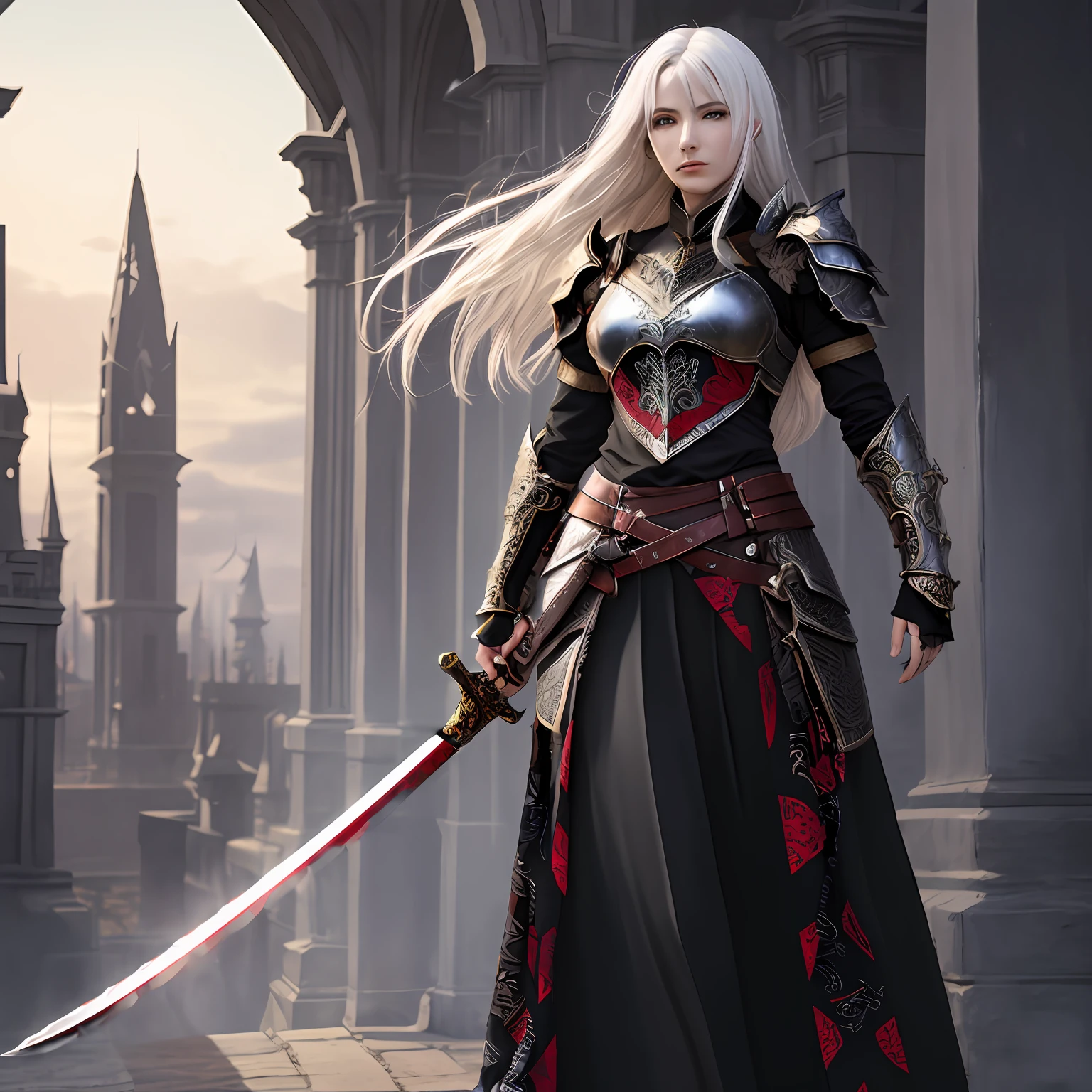 Baroque style, black armor, red ornate pattern