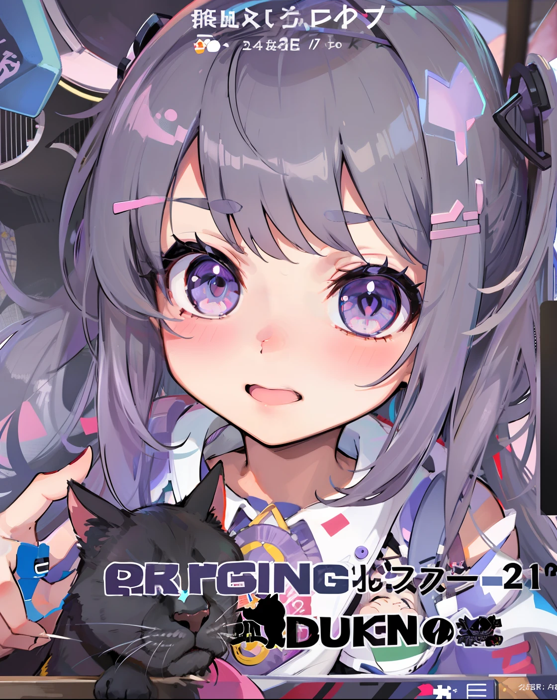 anime girl with purple eyes and black hair holding a black cat, anime cover, nightcore, my dress up darling anime, pixiv trending, (winking), trending on pixiv, [[[[grinning evily]]]], anime aesthetic, anime visual of a cute girl, flat anime style shading, anime moe artstyle --auto