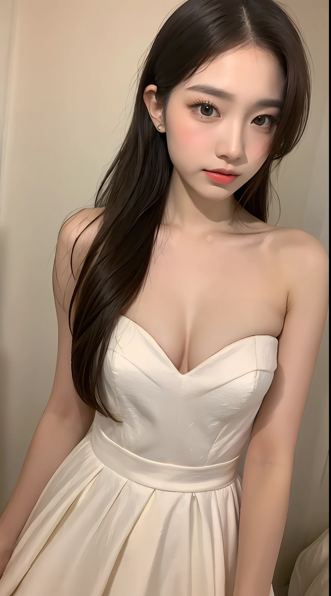 ((Top Quality, 8K, Masterpiece: 1.3)), Focus: 1.2, Cute Girl One, Perfect Beauty: 1.4, Asto: 1.2, (Layered Hairstyle, Breasts: 1.1)), (Bandeau Wedding Dress: 1.1), (Bedroom: 1.3), Highly Detailed Face and Skin Texture, Detailed Eyes, Double Eyelids, Skin Whitening