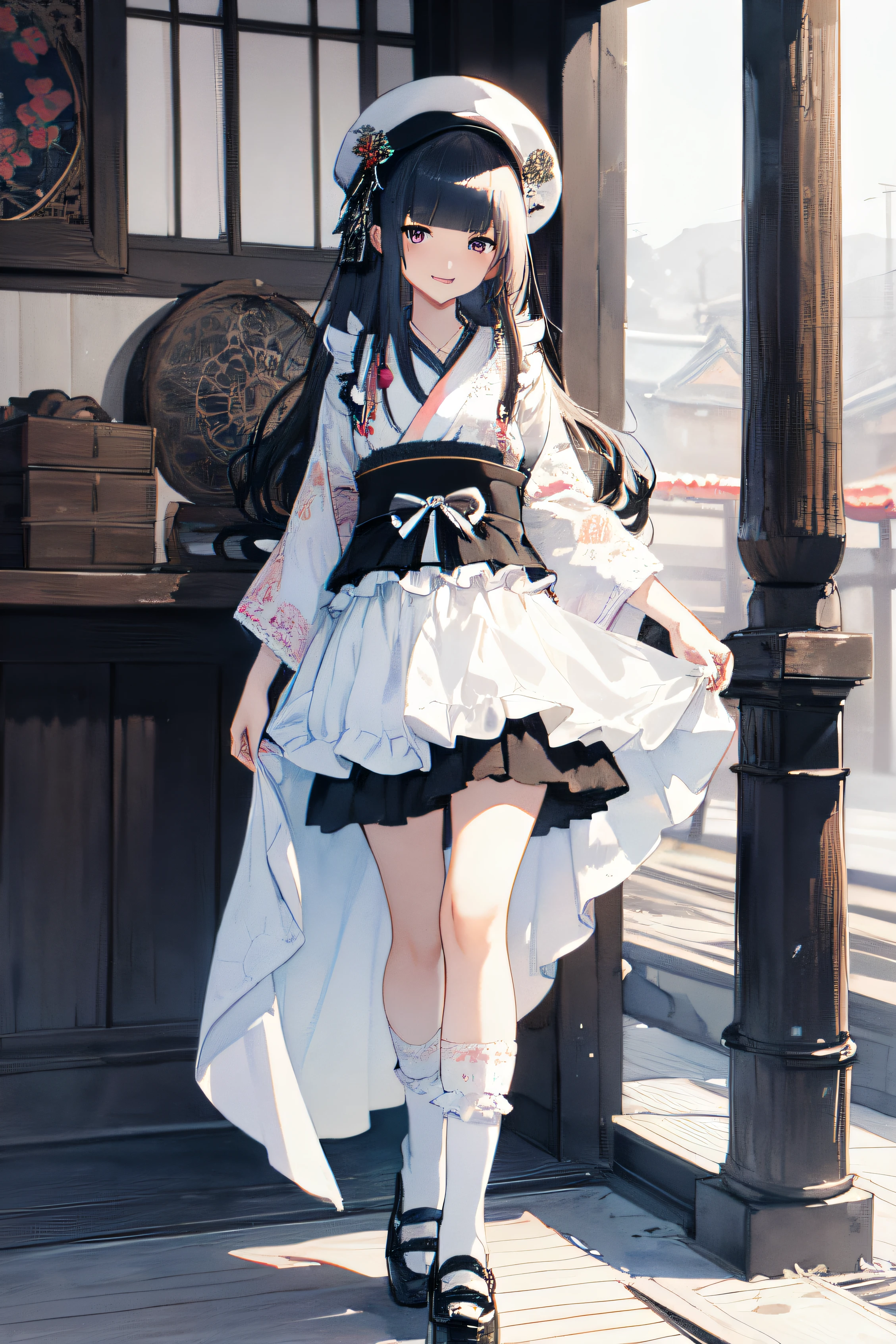 there is a woman in a dress and hat walking on a platform, cute anime waifu in a nice dress, guweiz on pixiv artstation, azur lane style, from arknights, guweiz on artstation pixiv, girls frontline style, trending on artstation pixiv, anime style 4 k, artwork in the style of guweiz