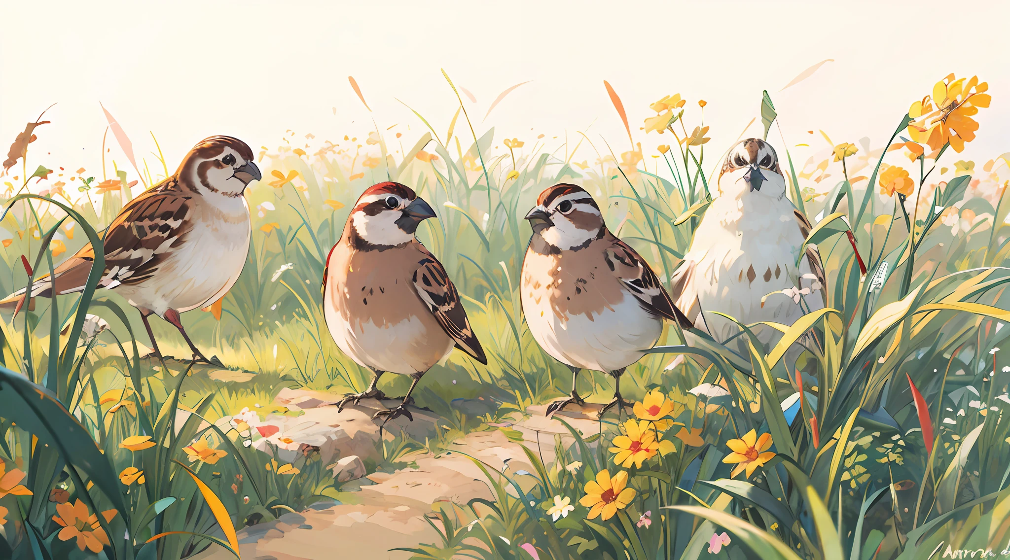 A few sparrows, some miscanthus
