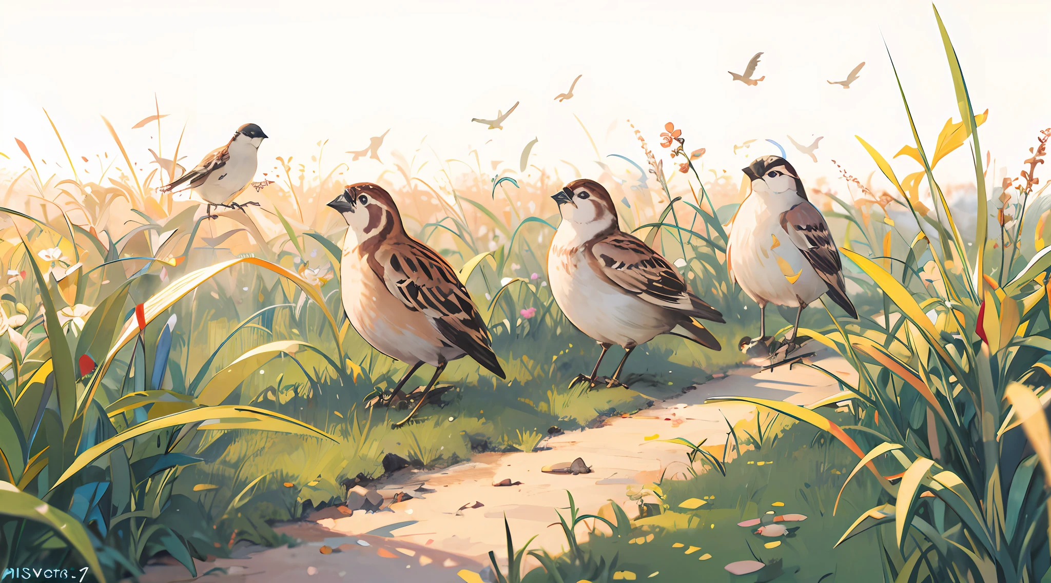 A few sparrows, some miscanthus