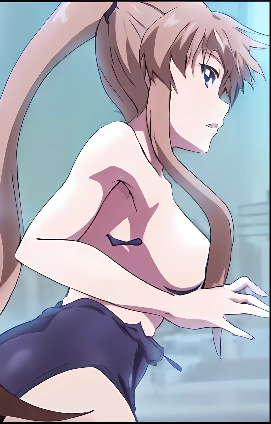 Anime girl with long hair, seductive anime girl, hair covering her chest, side chest, anime cel shaded, fine details. anime. Gorgeous seductive teen anime, oppai, revealing clothes, big breasts!, big breasts!, Asuka suit under clothes!, screenshot of guro anime, hair covering her chest