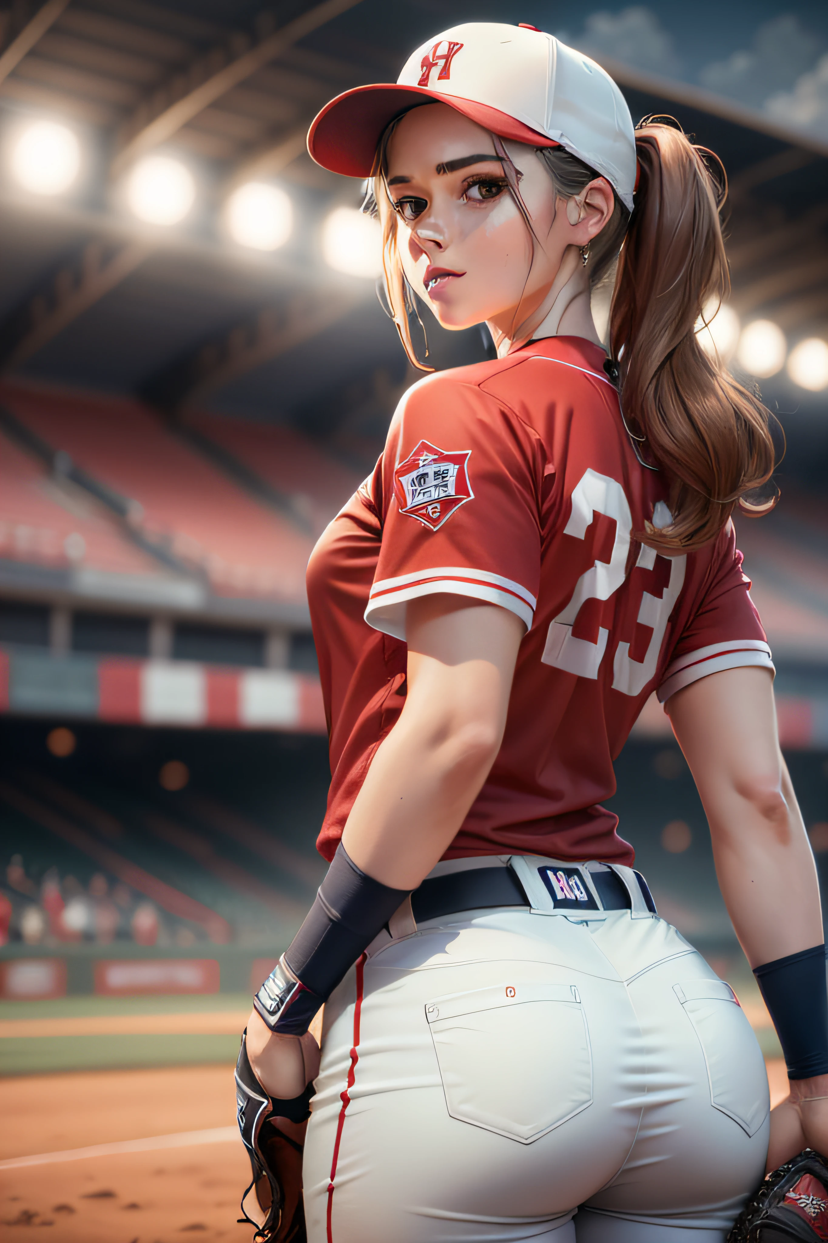 Teddi Mansueto, full body potrait of a photorealistic beautiful woman, (spectating a baseball game:1.5), hands in pockets:1.25, staring at camera in front, intense coloration fantasy, light hair, a stunning realistic photograph 20 years , random colored hair, (St Louis Cardinals fan fashion:1.3), random color eyes, full body, cover, hyperdetailed painting, luminism, octane render, Bar lighting, complex, 8k resolution concept art portrait by Martina Fačková and Prywinko Art, Artgerm, WLOP, Alphonse Mucha, Tony Taka, fractal isometrics details bioluminescence, hypereallistic cover photo awesome full color, hand drawn, bright, gritty, realistic, davinci, erte .12k, intricate. hit definition , cinematic,Rough sketch, mix of bold dark lines and loose lines, bold lines, on paper , real-life human