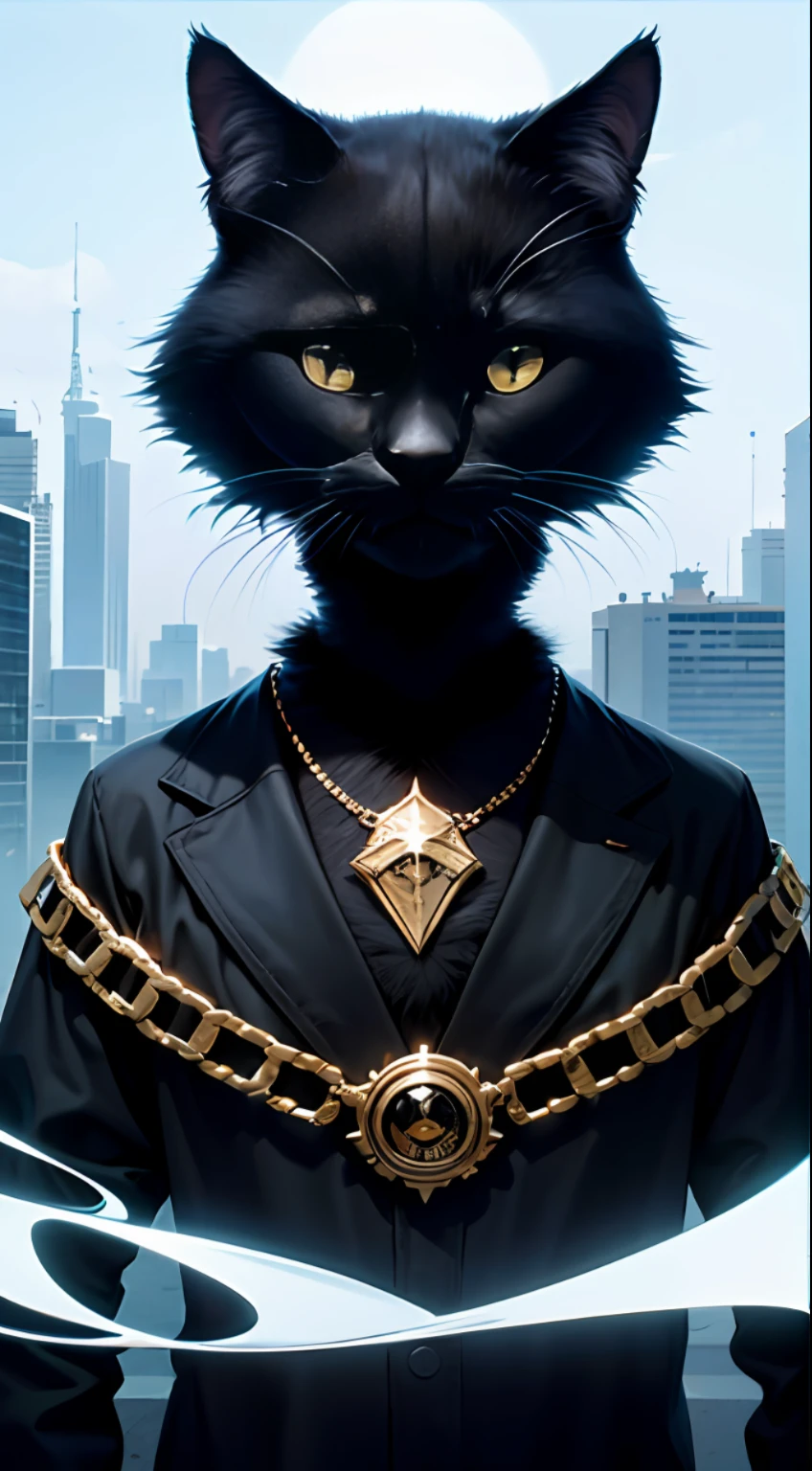 Solid round eyes, (male/male), majestic seriousness, fangs, (((black cat sheriff, anthropomorphic, cartoon character))), sheriff, eye reflection, glare, cat ears, surrealism, shadow, tachi-e, pov, atmospheric perspective, chiaroscuro, ray tracing, cinematic lighting, sony fe gm, from above, 8k, super detail, ccurate, best quality, uhd, masterpiece, high resolution, 8K