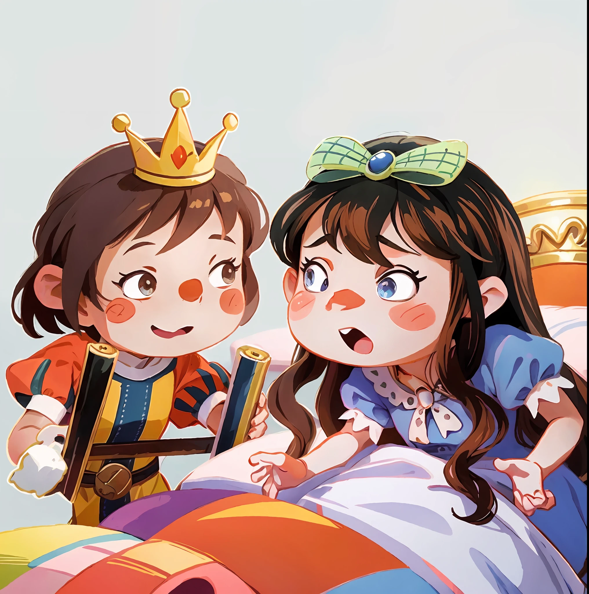 anime characters in a bed with a pillow and a pillow, fairy-tale illustration style, high quality fanart, cute art style, by Kim Jeong-hui, sleeping princess!!!!, official fanart, official illustration, official art, detailed fanart, story book illustration, cute storybook illustration, cute detailed digital art, kawacy, a beautiful artwork illustration, pixiv