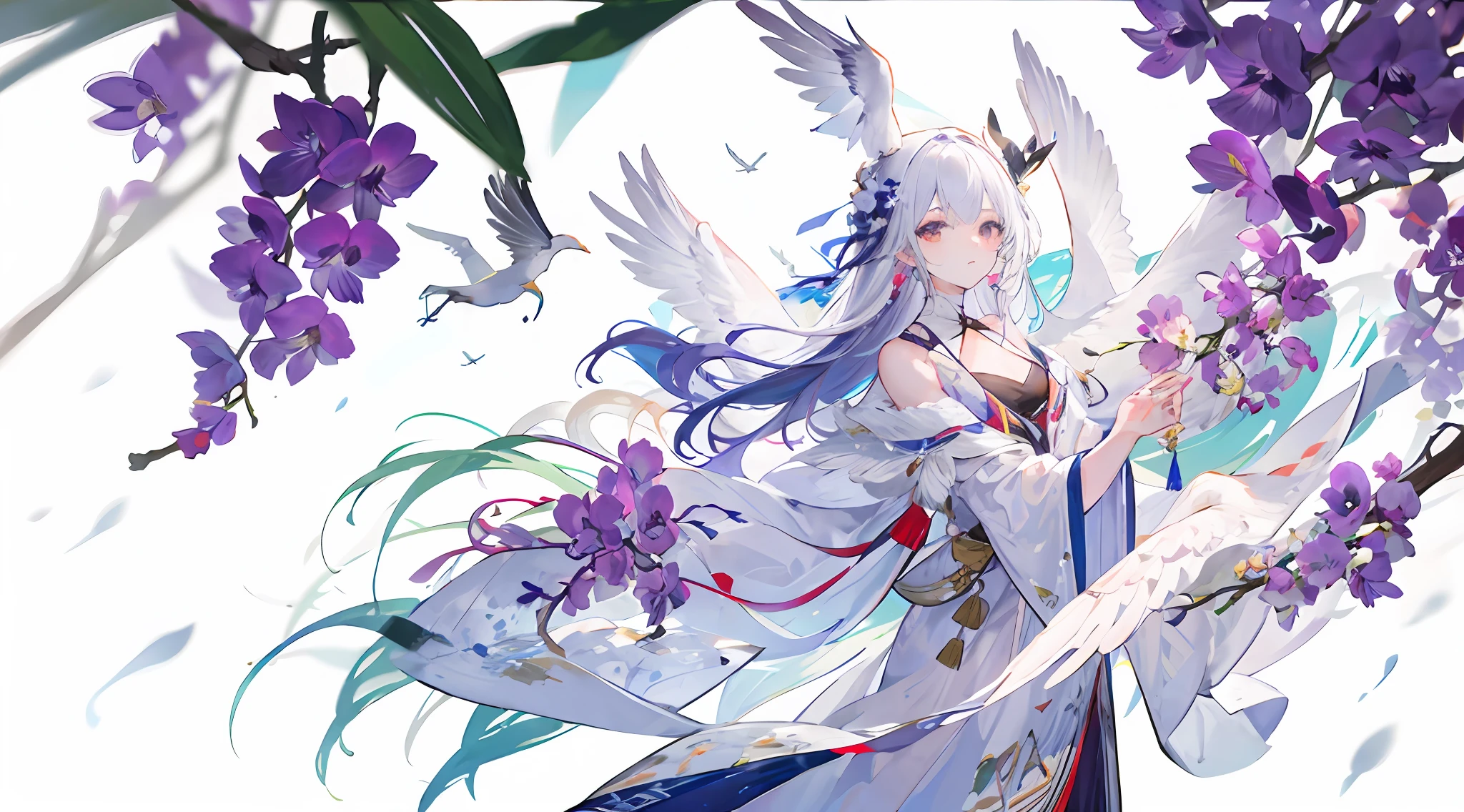 Orchids, white cranes