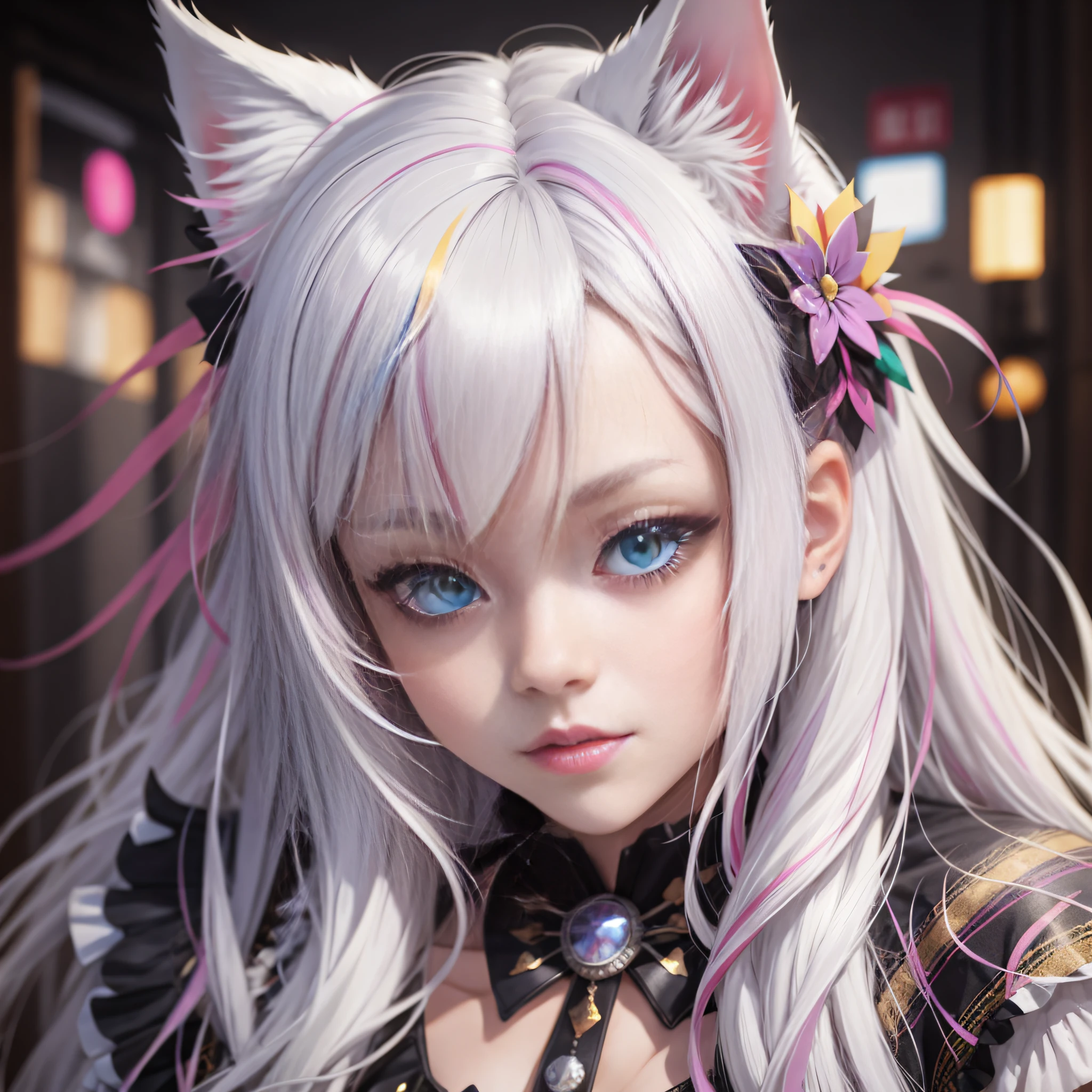 anime girl with long white hair and blue eyes wearing a cat ears costume, detailed digital anime art, beautiful anime catgirl, digital anime art, artwork in the style of guweiz, advanced digital anime art, very beautiful anime cat girl, digital anime illustration, anime girl with cat ears, digital advanced anime art, realistic anime 3 d style, stunning anime face portrait