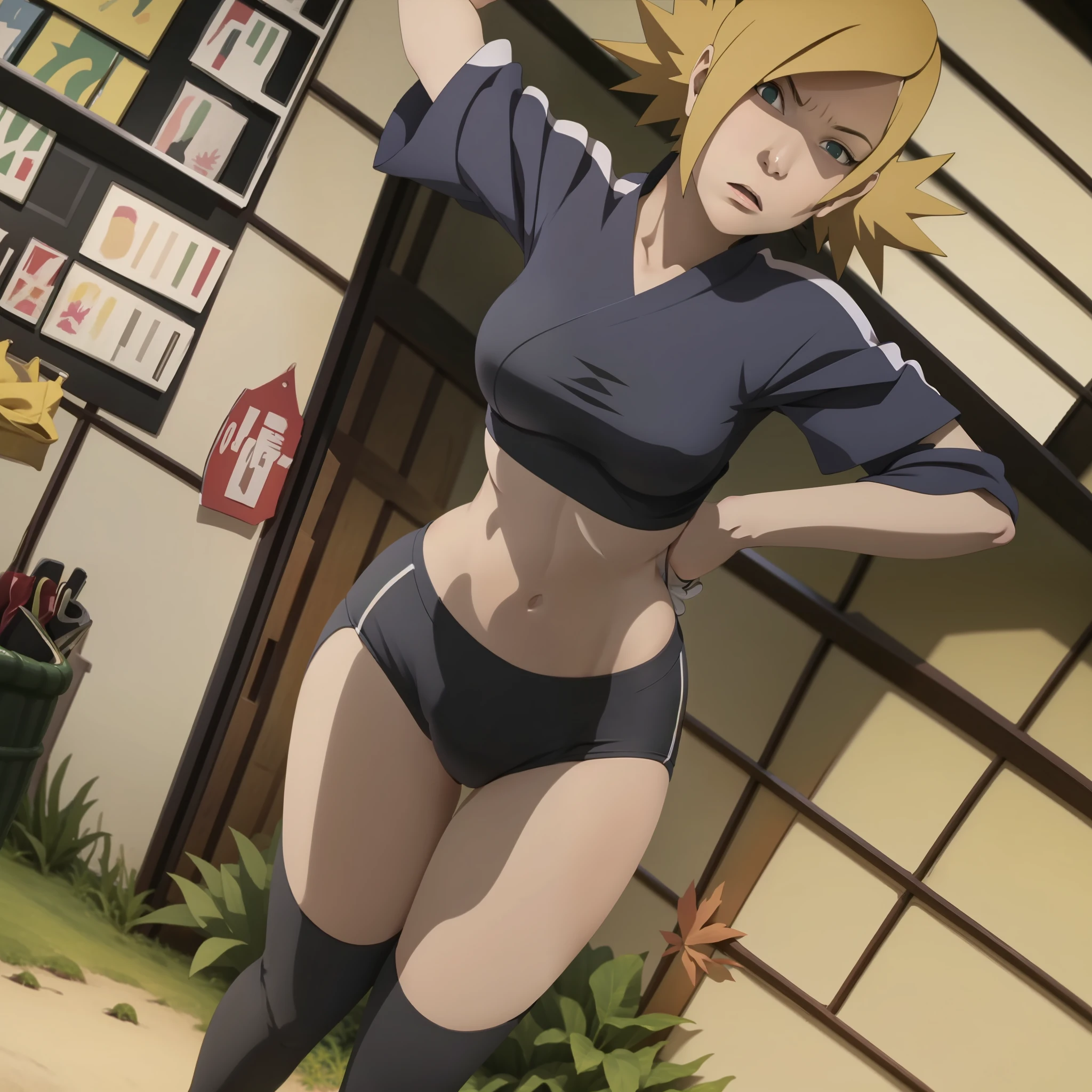 Temari in sports wear , black leggings