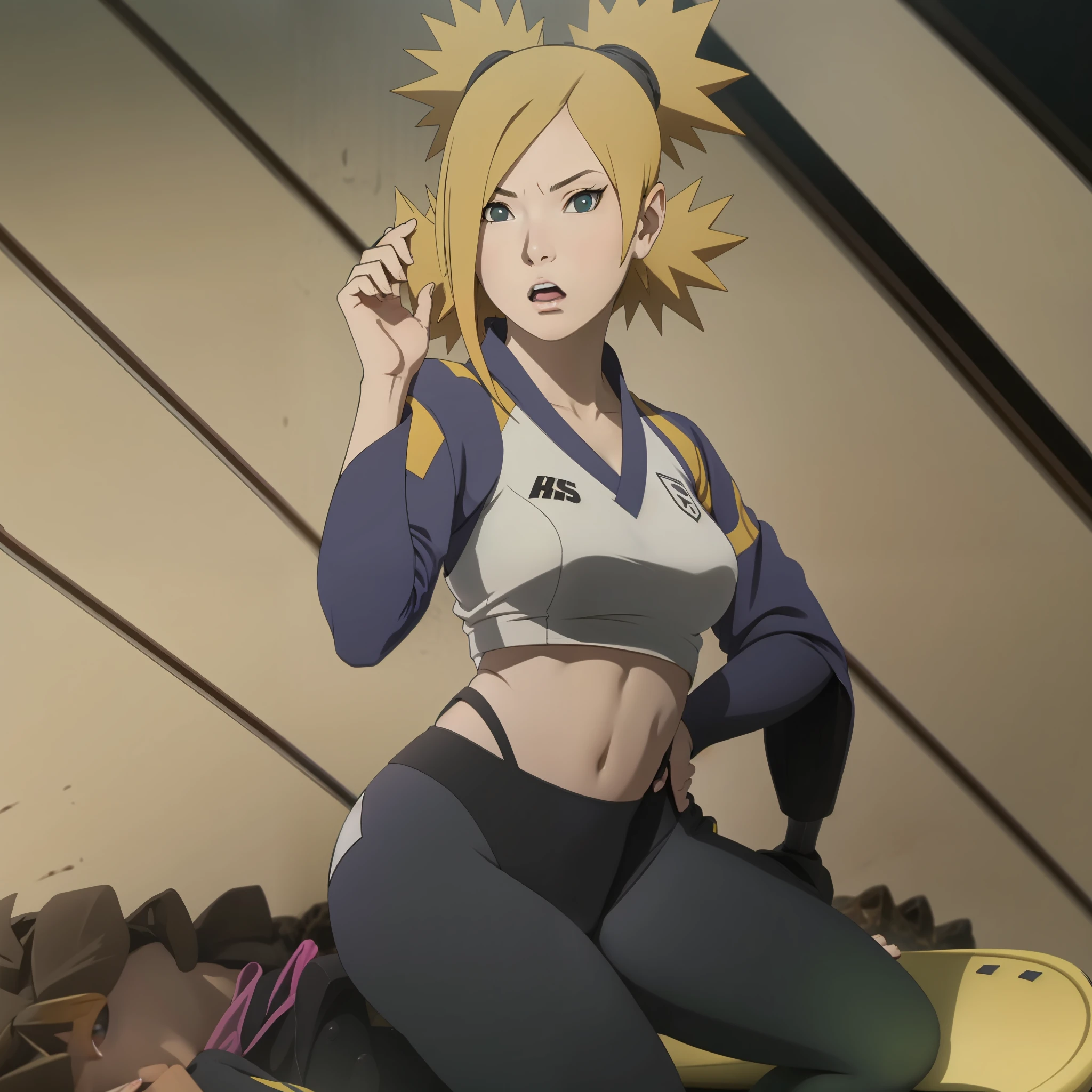 Temari in sports wear , black leggings