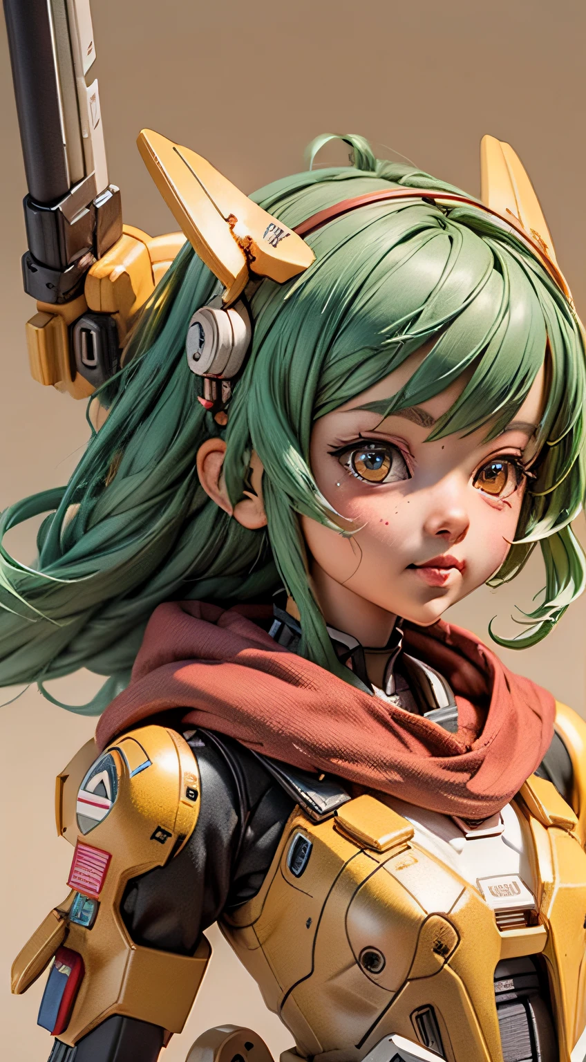 There is a mini Gundam mech, cute, 3d rendering, little robot, portrait female anime, cute 3d anime rendering, cute detailed digital art, mini cute mech, 3d rendering stylized, 3d rendered character art 8k, cute digital painting, anime style 3d, super detailed rendering, weapon in hand, delicate face,