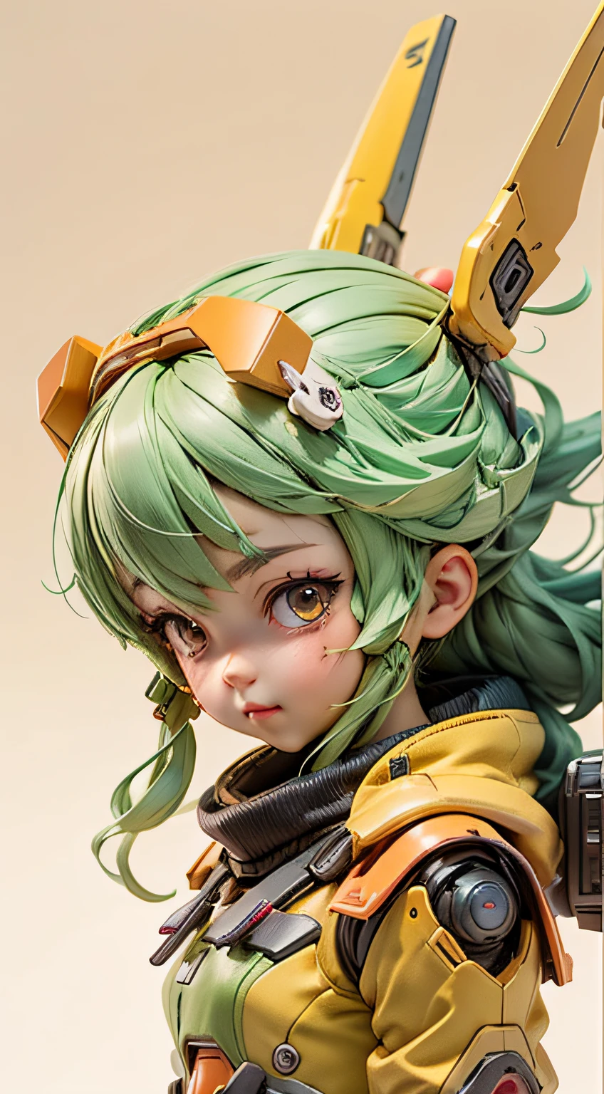 There is a mini Gundam mech, cute, 3d rendering, little robot, portrait female anime, cute 3d anime rendering, cute detailed digital art, mini cute mech, 3d rendering stylized, 3d rendered character art 8k, cute digital painting, anime style 3d, super detailed rendering, weapon in hand, delicate face,