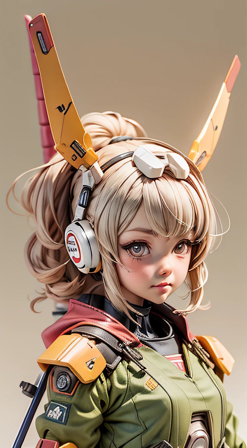 There is a mini Gundam mech, cute, 3d rendering, little robot, portrait female anime, cute 3d anime rendering, cute detailed digital art, mini cute mech, 3d rendering stylized, 3d rendered character art 8k, cute digital painting, anime style 3d, super detailed rendering, weapon in hand, delicate face,