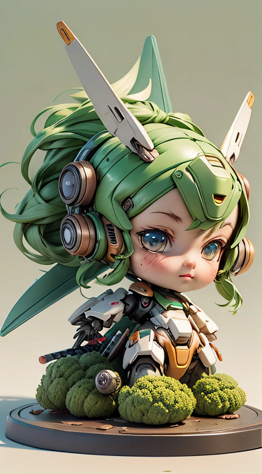 There is a mini Gundam mech, cute, 3d rendering, little robot, portrait female anime, cute 3d anime rendering, cute detailed digital art, mini cute mech, 3d rendering stylized, 3d rendered character art 8k, cute digital painting, anime style 3d, super detailed rendering, weapon in hand, delicate face,