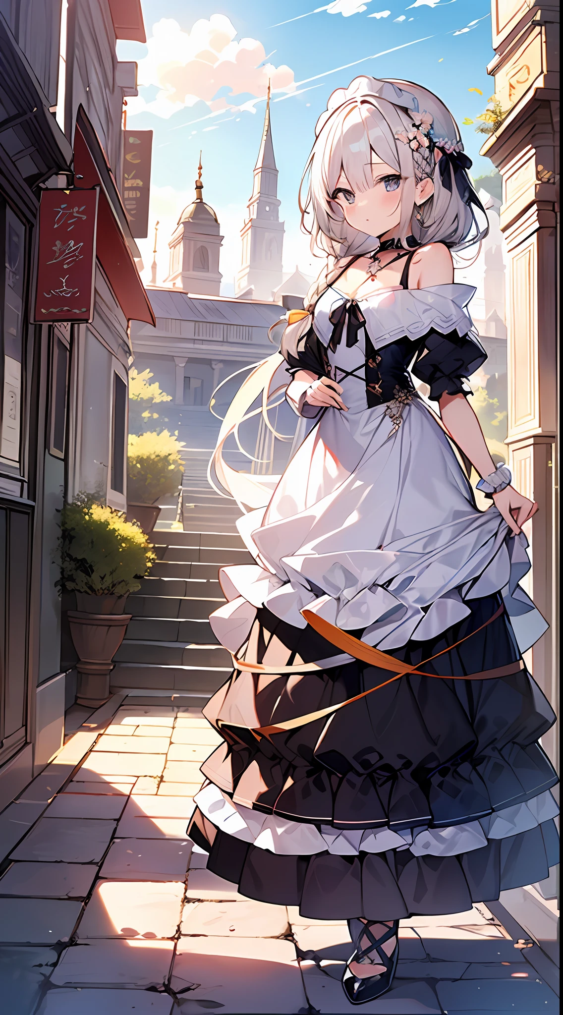 (incredibly absurdres absolutely resolution: 1.5), highest quality, masterpiece, ultra high resolution, 8k, (multiple girls), (gorgeous dresses with many gorgeous and colorful decorations) BREAK shoujo manga style, (li), soft line drawing, digital enhancement, shojo manga touch, environmental change scenes, shojo manga core, ( Hair length to the shoulders))), (((short braid))), ancient capital of the West, full body visible angle, entangle, beautiful and aesthetic: 1.5, High quality: 1.3