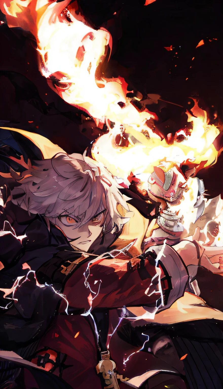 anime, anime, fire, fire, fire fist, fire, fire, fire, fire, fire, fire, fire, fire, fire, fire, fire, guilty gear strive splash art, nagito komaeda, son of sparda, badass anime 8 k, shigenori soejima illustration, key anime art, an epic anime of a energy man