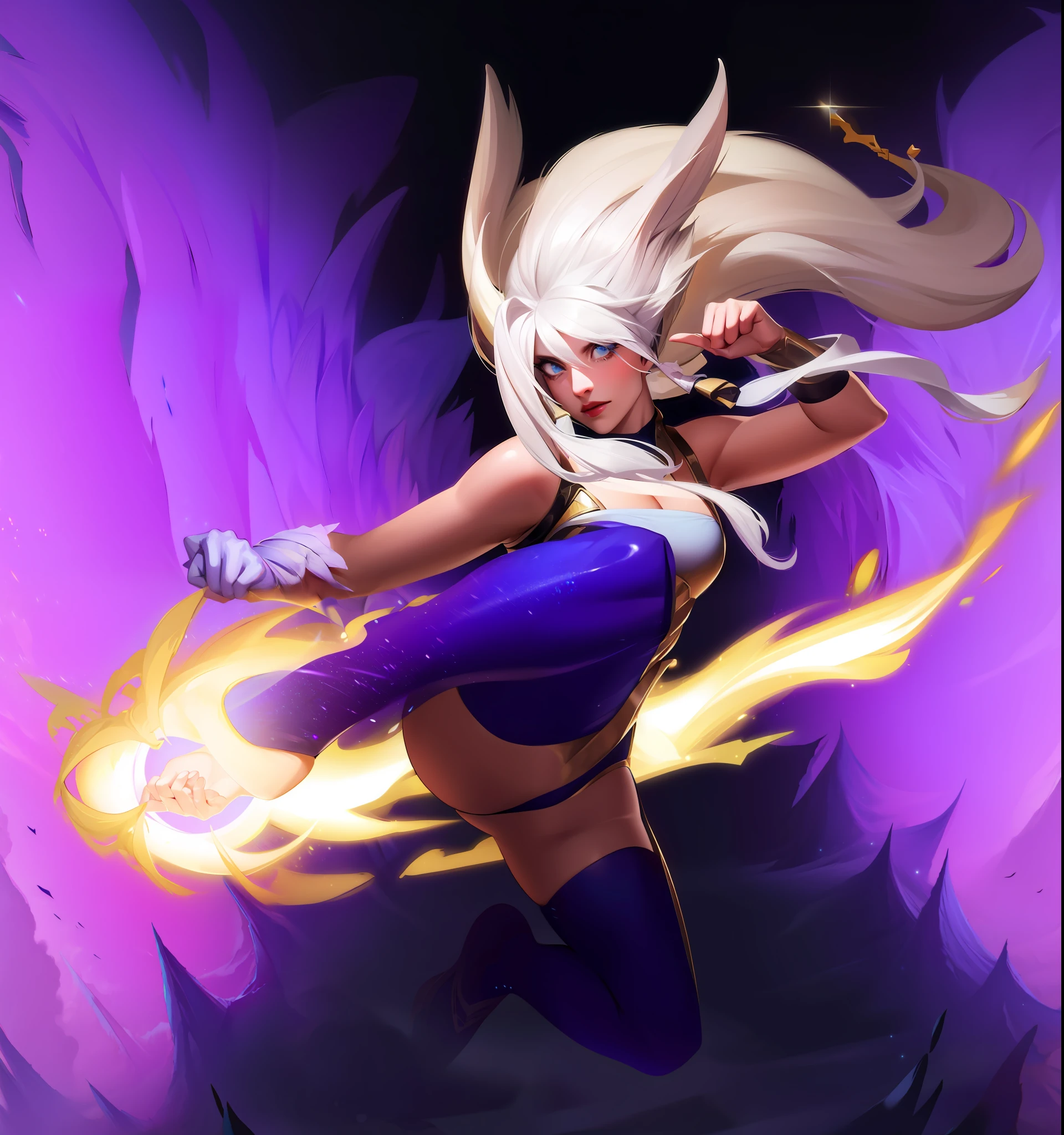 (Masterpiece:1.4), (best quality:1.2), dawnbringer riven, 1girl, bodysuit, armor, white hair, short hair