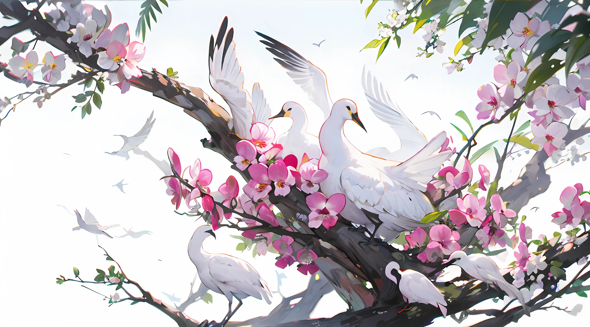 Orchids, white cranes
