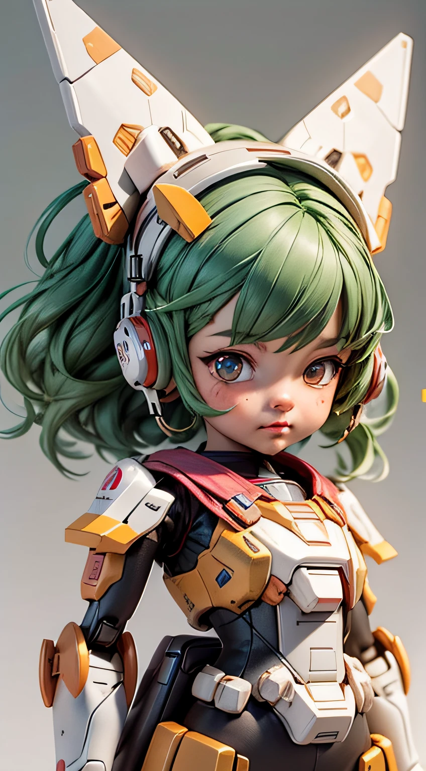 There is a mini Gundam mech, cute, 3d rendering, little robot, portrait female anime, cute 3d anime rendering, cute detailed digital art, mini cute mech, 3d rendering stylized, 3d rendered character art 8k, cute digital painting, anime style 3d, super detailed rendering, weapon in hand, delicate face,