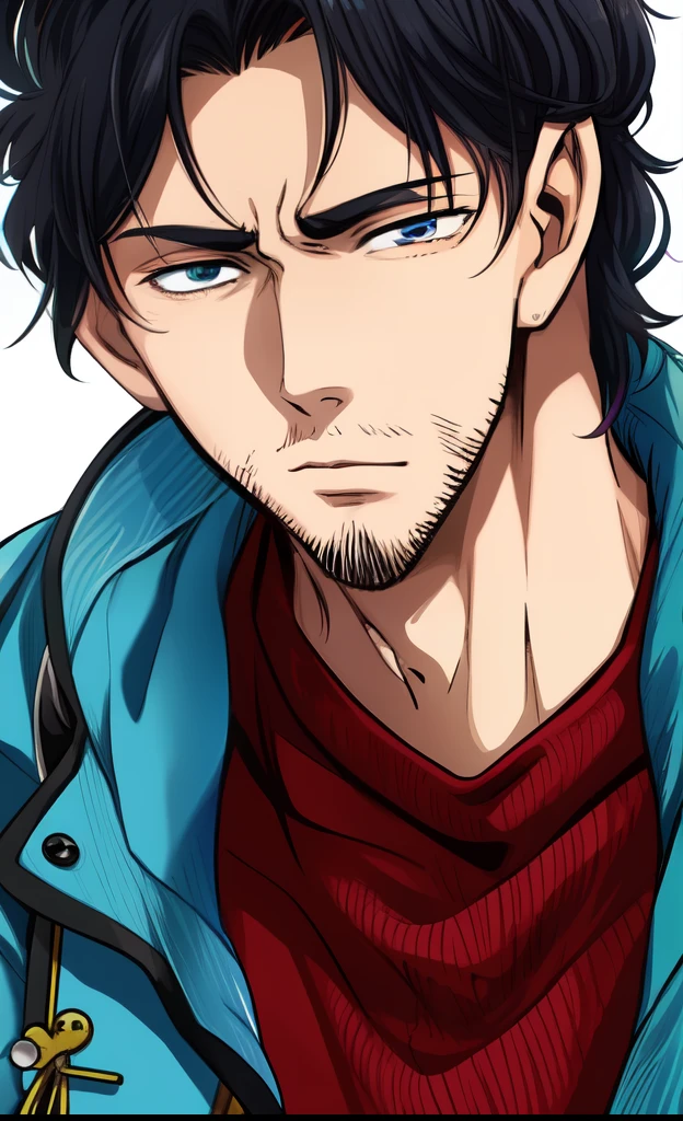 a anime of a man with a black hair, close up, dreamy, brooding, silent, focus, color manga, manga color, color manga, color manga panel, simple background, a white background