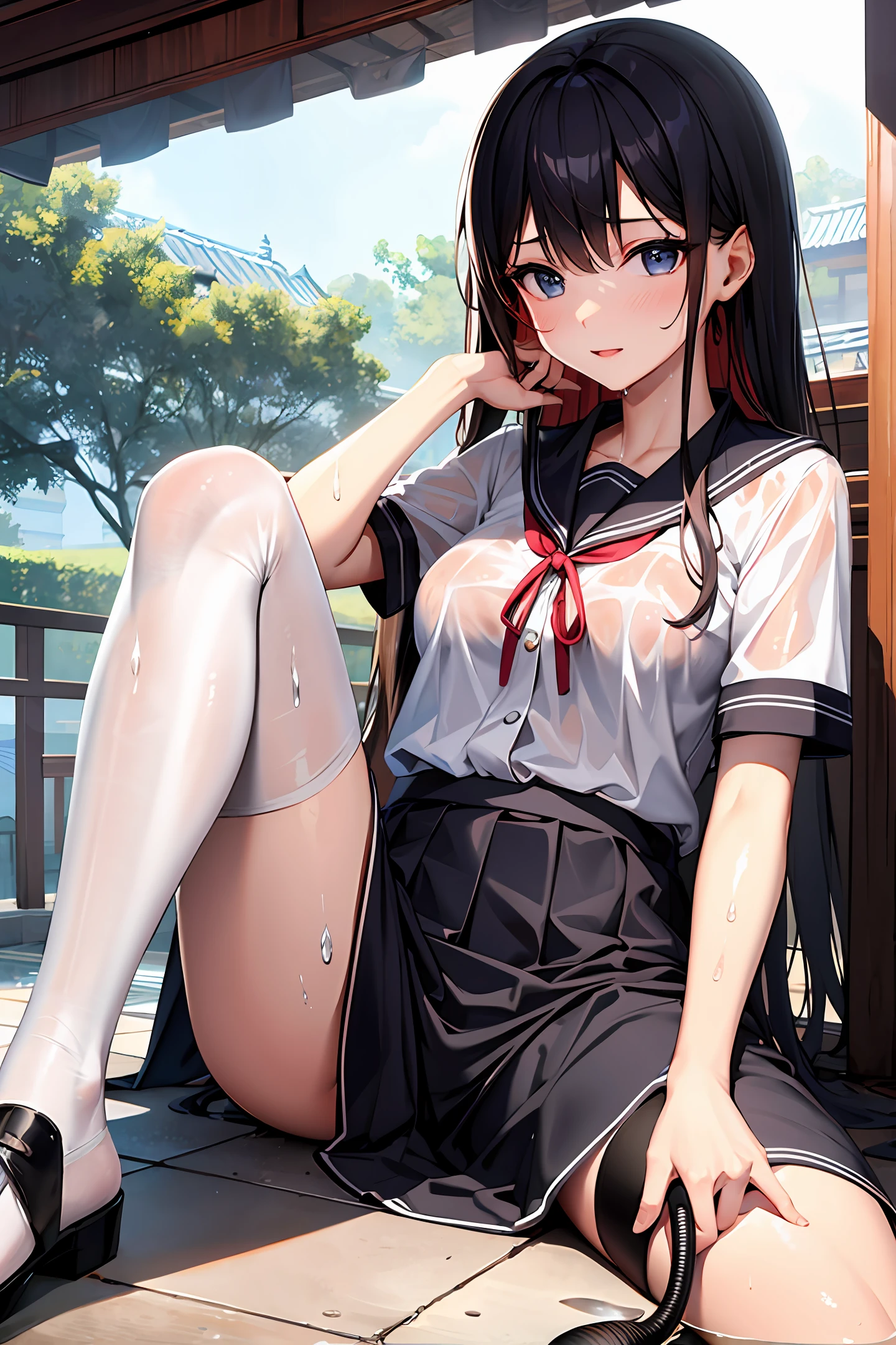 Chinese summer uniform, girly, wet, vacuum