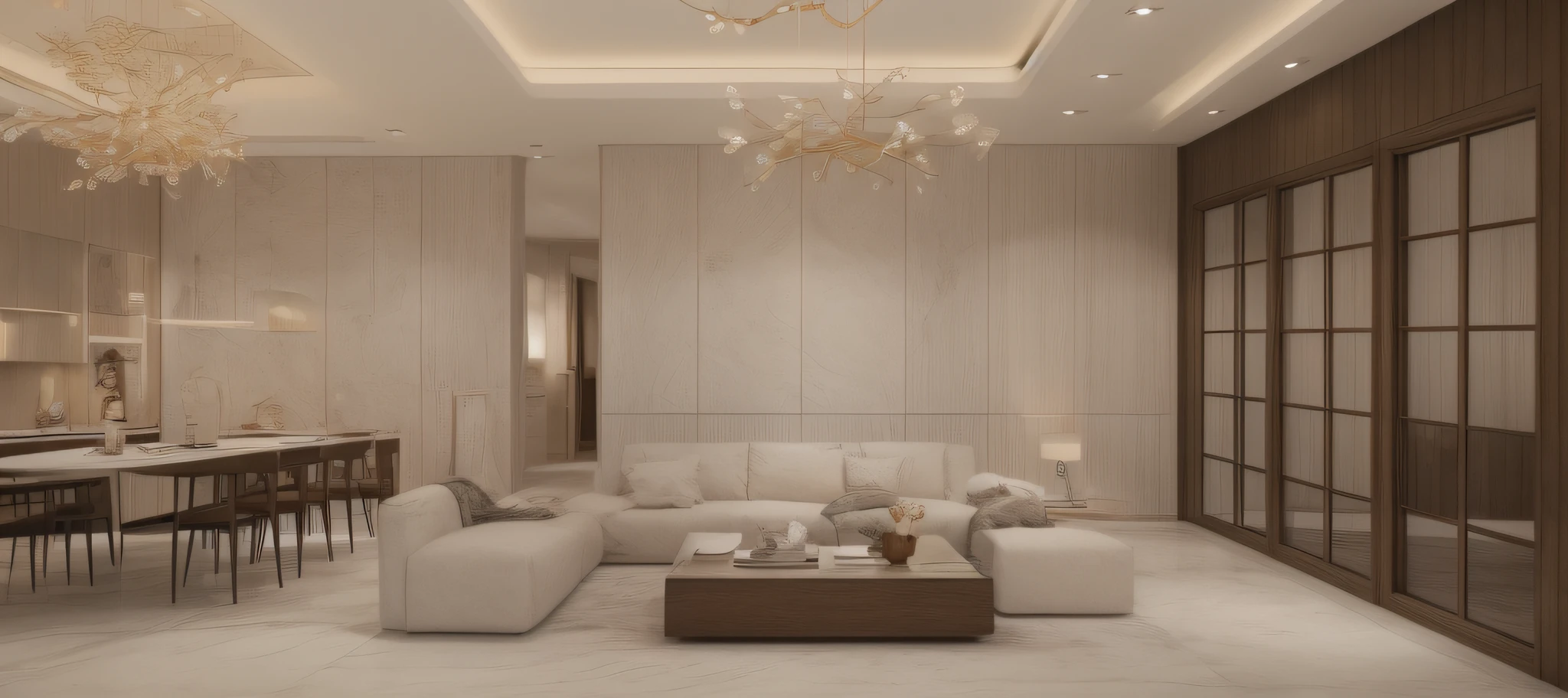 Create a luxurious and modern interior design with a touch of sophistication and elegance, Indoor space with soft, warm light, white painted walls" --auto