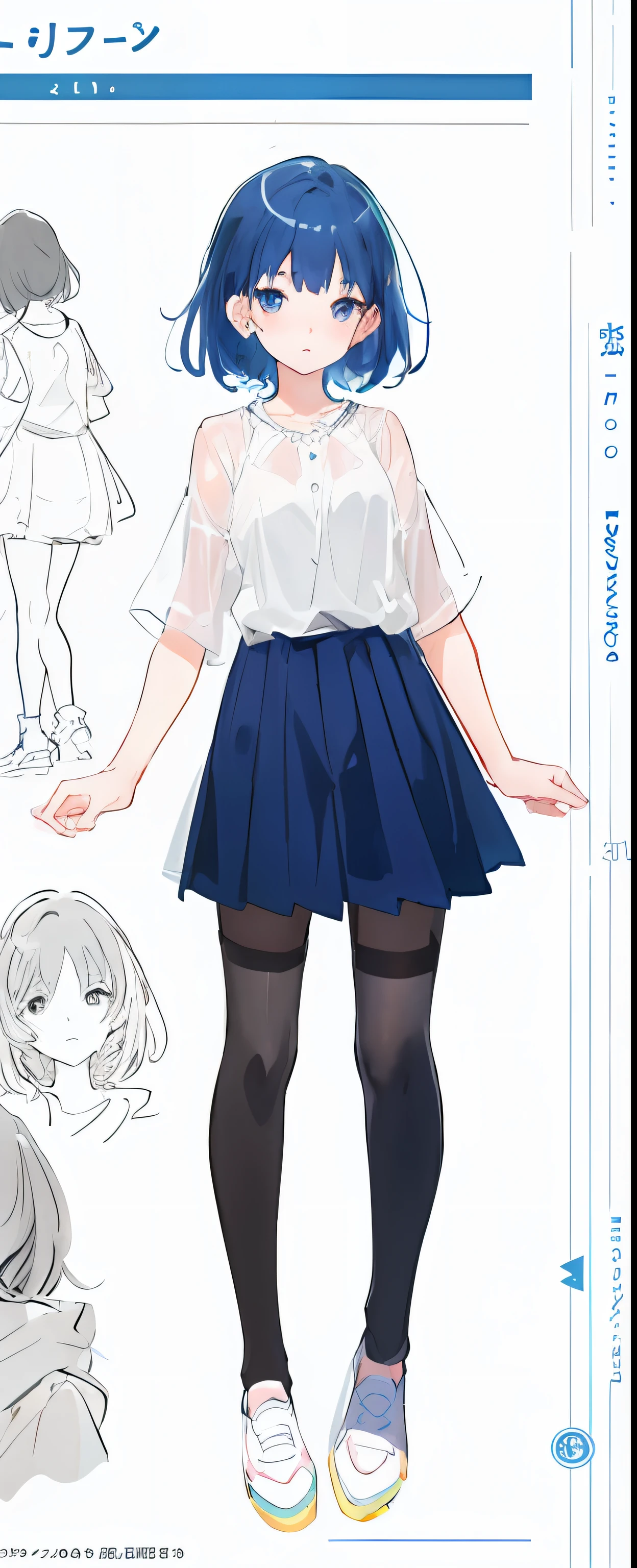 Girl in dress and tights, clean anime silhouette, full body drawing, full body character drawing, full body portrait of shorts, anime full body illustration, clear costume design, full body concept, full body illustration, contour drawing, detailed full body concept, full body detail, JK shoujo