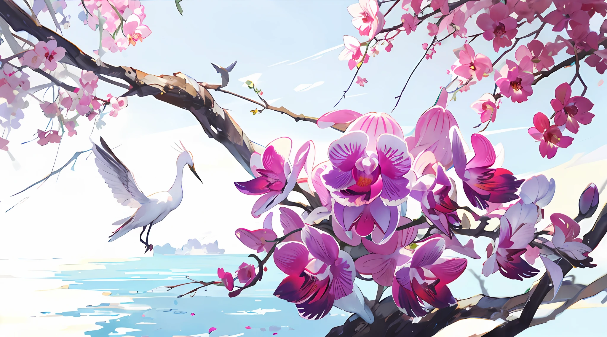 Orchids, white cranes