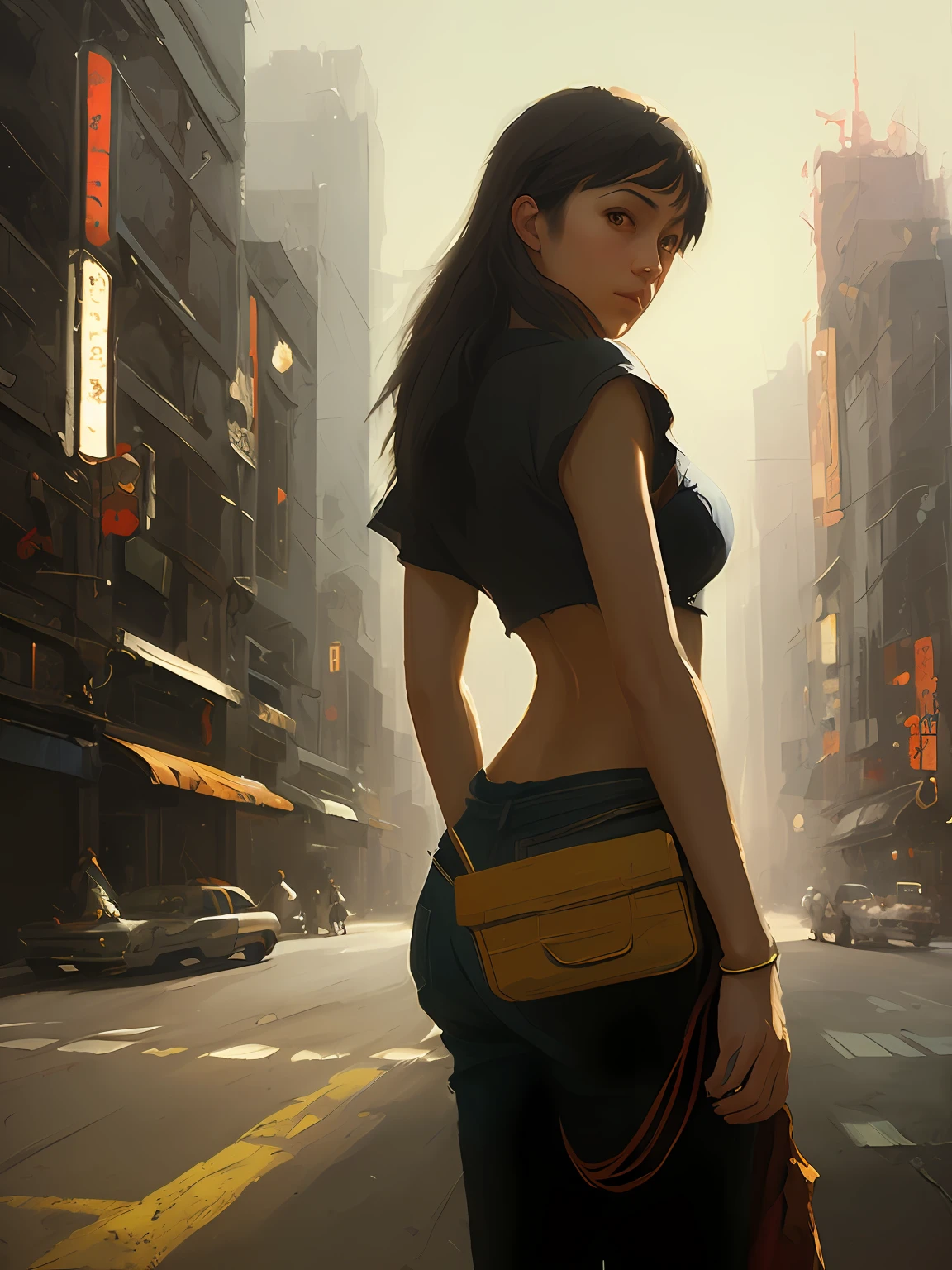Japan person, age girl, small breasts, small ass, VHS effect, (poster: 1.2), wall poster, nostalgia, movie poster, (skin texture), intricate detail, fine detail, super detail, ray tracing, subsurface scattering, diffuse soft light, shallow depth of field, (Oliver Wetter) Ed Blinky, Atey Geilan, Professional spectacular oil painting by Studio Ghibli, Jeremy Mann, Greg Manchez and Antonio Moro (Greg Lutkowski: 1.4), bokeh