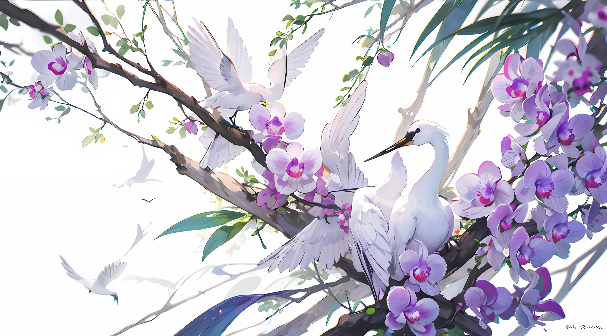Orchids, white cranes