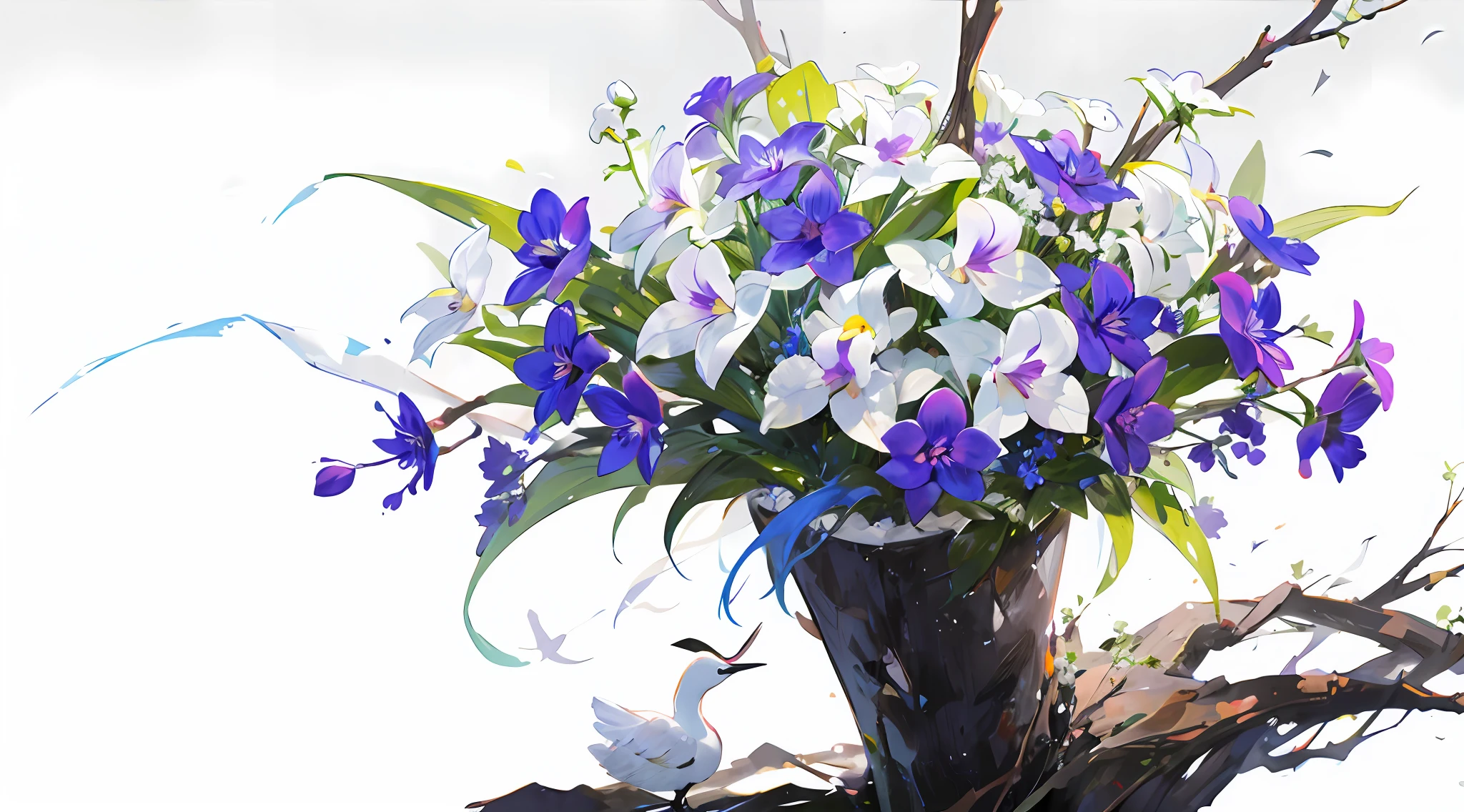 Orchids, white cranes