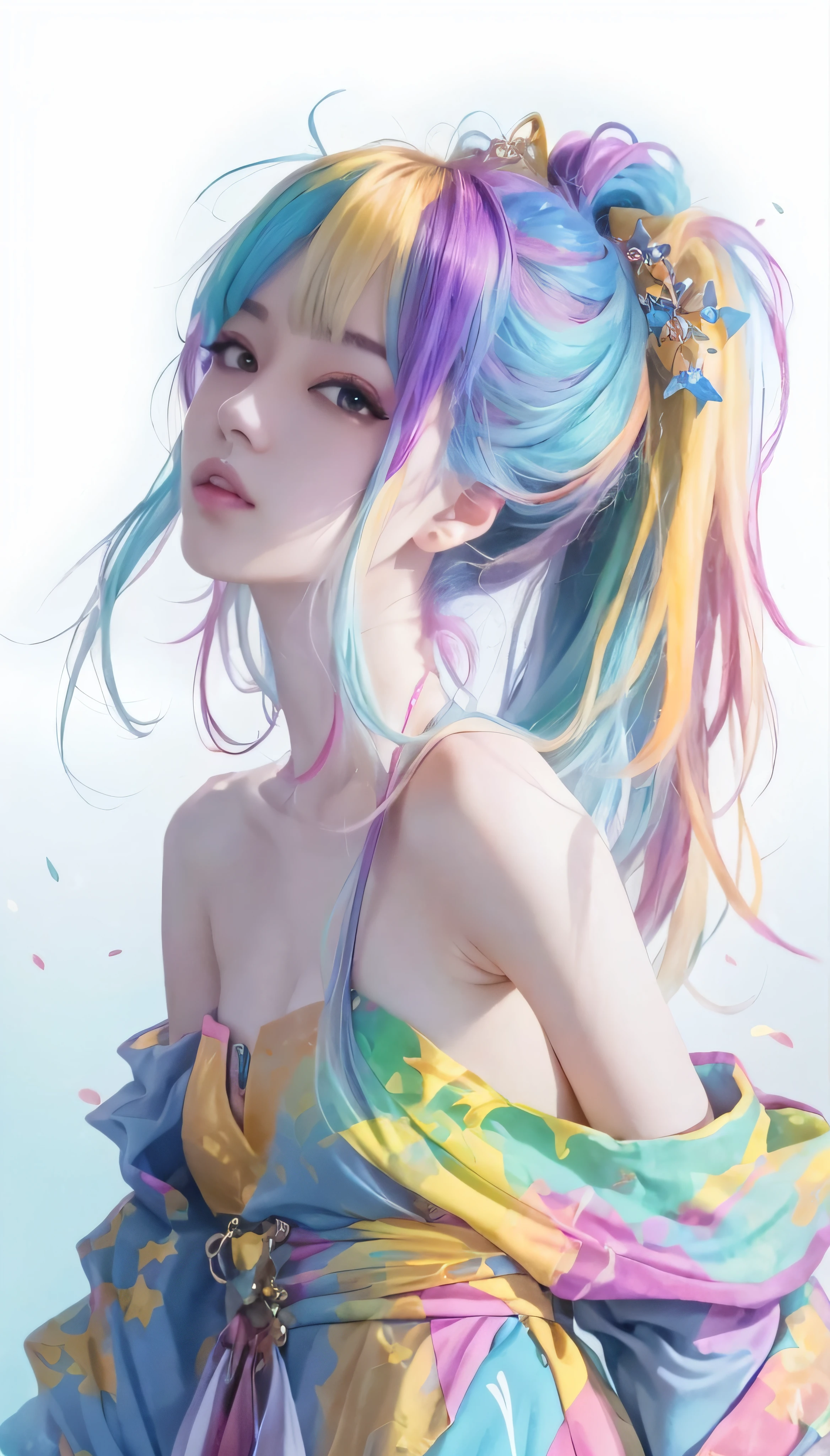 anime girl with colorful hair and a colorful dress, rossdraws pastel vibrant, rossdraws cartoon vibrant, anime style 4 k, beautiful anime portrait, artgerm colorful!!!, ! dream artgerm, beautiful anime girl, anime styled digital art, anime art wallpaper 4k, anime art wallpaper 4 k, digital anime art, extremely detailed artgerm
