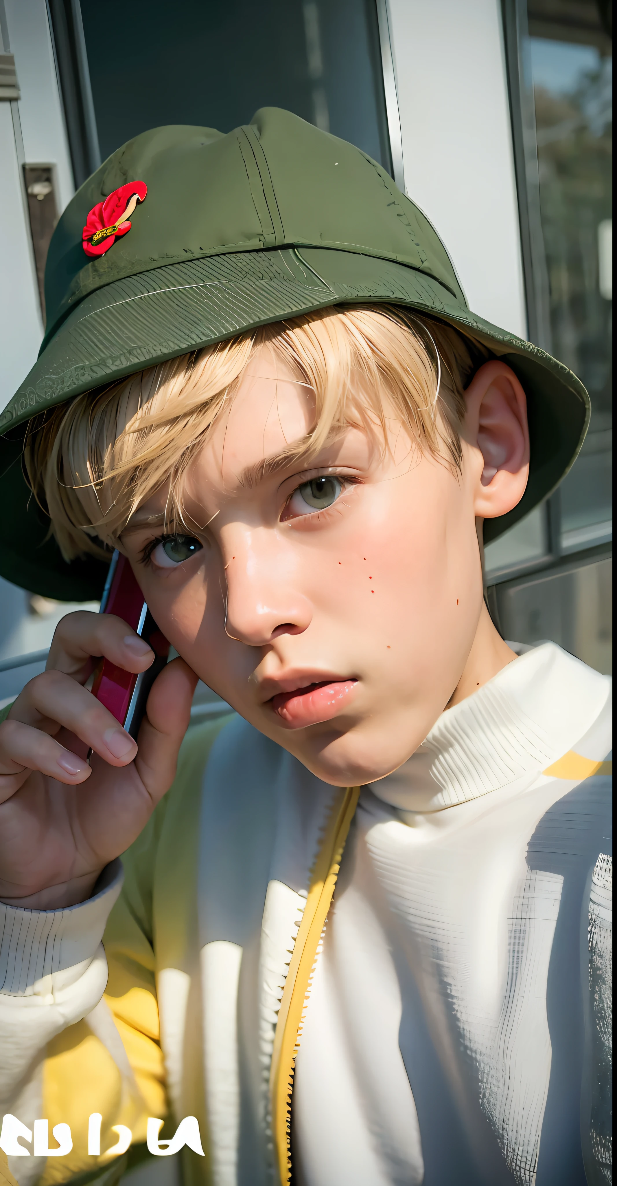 arafed boy in a black hat talking on a cell phone, blonde boy with yellow eyes, young blonde boy fantasy, perfect face and boy, blond boy, blonde hair and large eyes, boy with neutral face, blue eyes and blond hair, blonde hair and blue eyes, anato finnstark. perfect faces, blond hair green eyes, blond hair blue eyes, boy