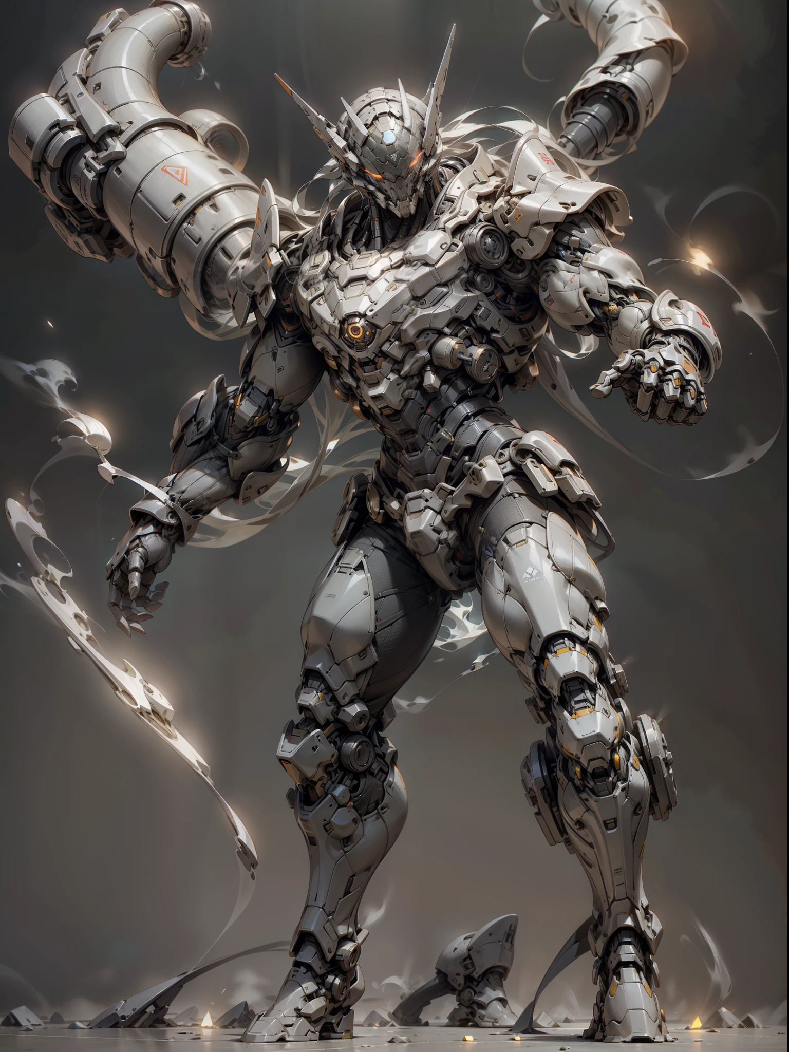 Ghost Fighter with Huge Fistholster, Super Cool Ghost Fighter, Has Huge Red Fist, Boxer, Red Mechanical Holster, Wearing Orange Mechanical Armor, Smoke Surrounding, Fighting Posture, Imposing Walking, Frontal Looking Perspective, Perfect Body Proportions, Tall Figure, Full Body Shot, Super Detail, Male, Ninja, Metal Mecha, With Black Mask, Wearing Black Mechanical Armor, Glowing Red Eyes, Perfect Body Proportions, Full Body Shot, Looking Up View, Super Detail, IP by Pop mart, edge light, avatar, octane rendering, blender, clean black background, 3d, c4d, best quality, very detailed, ancient technology, HDR (high dynamic range), ray tracing, nvidia rtx, super resolution, unreal 5, subsurface scattering, PBR texture, post-processing, anisotropic filtering, depth of field, maximum sharpness and sharpness, multi-layer textures, albedo and highlight maps, surface shading, accurate simulation of light-material interactions, perfect proportions, octane rendering, Two-tone illumination, low ISO, white balance, rule of thirds, wide aperture, 8K RAW, high efficiency sub-pixels, subpixel convolution, luminous particles, light scattering, Tyndall effect